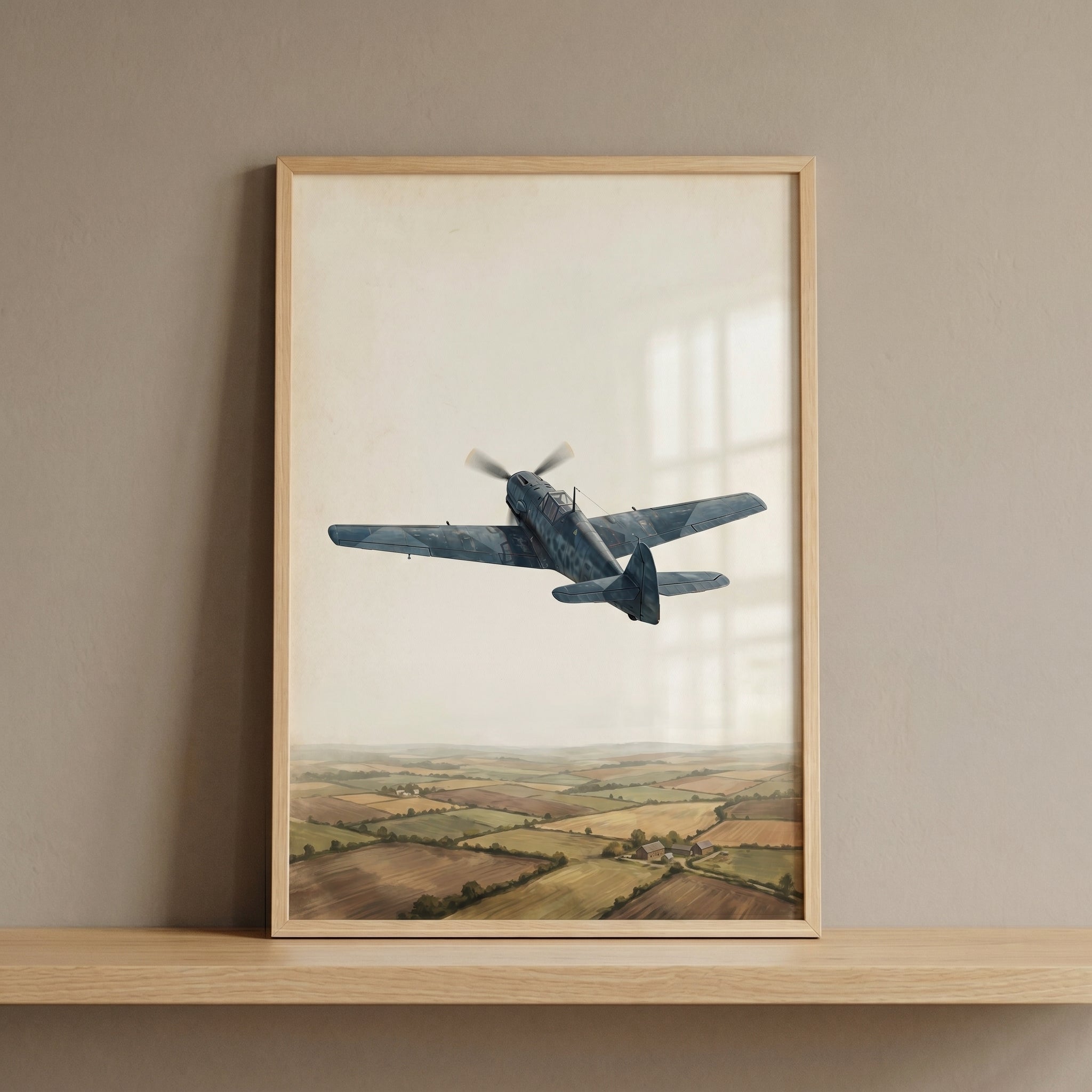 Blue Camouflage Vintage Airplane Wall Art - Steel Wing Horizon