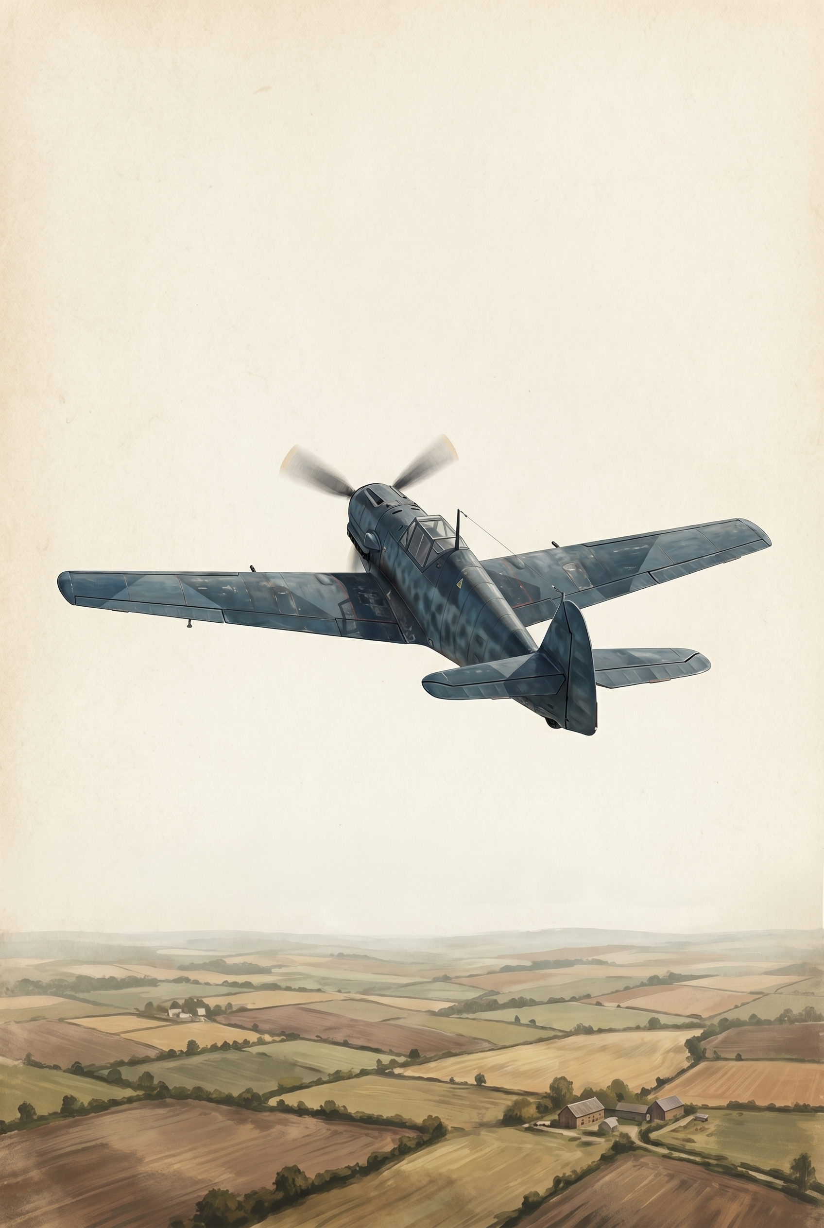 Blue Camouflage Vintage Airplane Wall Art - Steel Wing Horizon