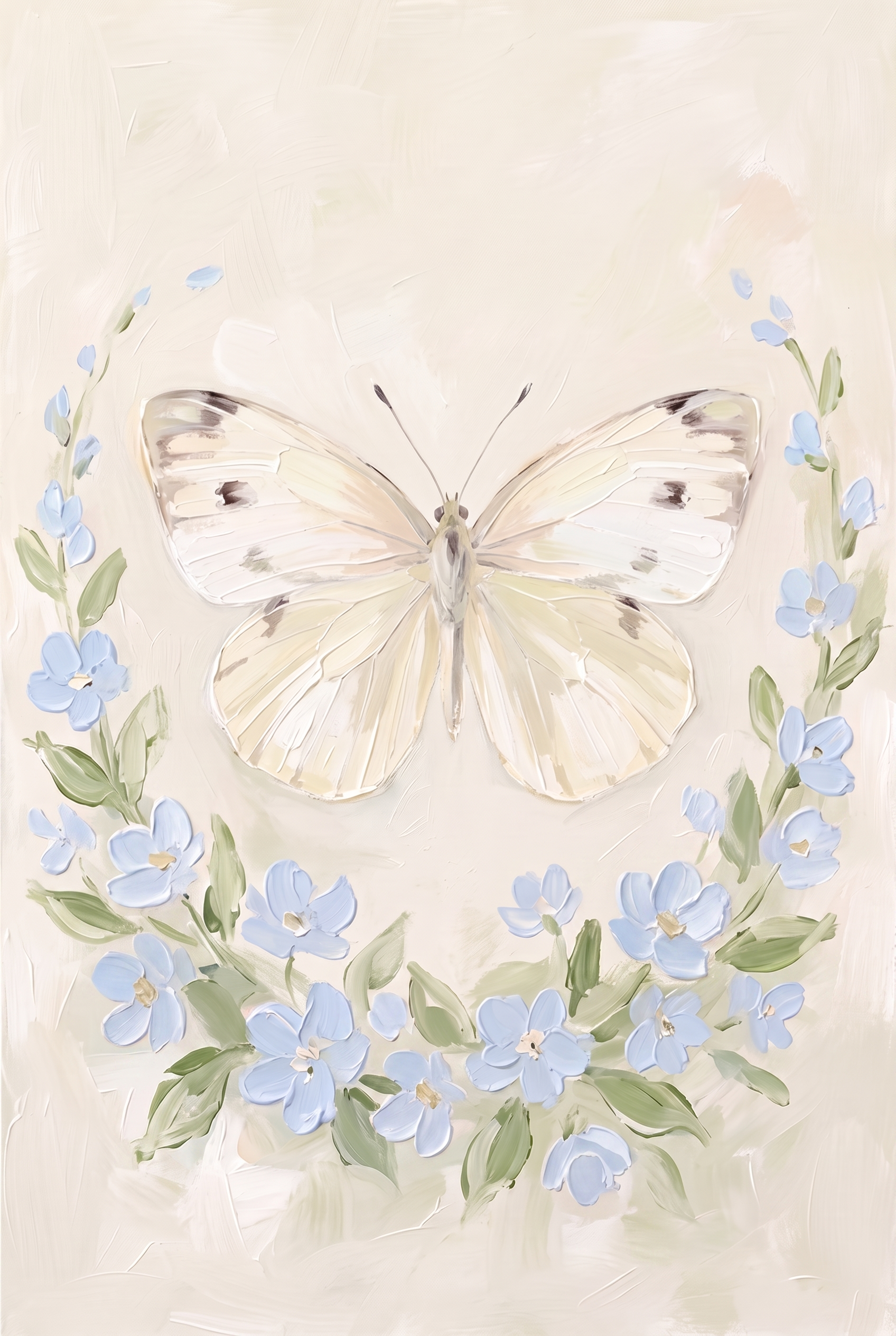Blue Floral Wreath Butterfly Wall Art - Soft Floral Flight