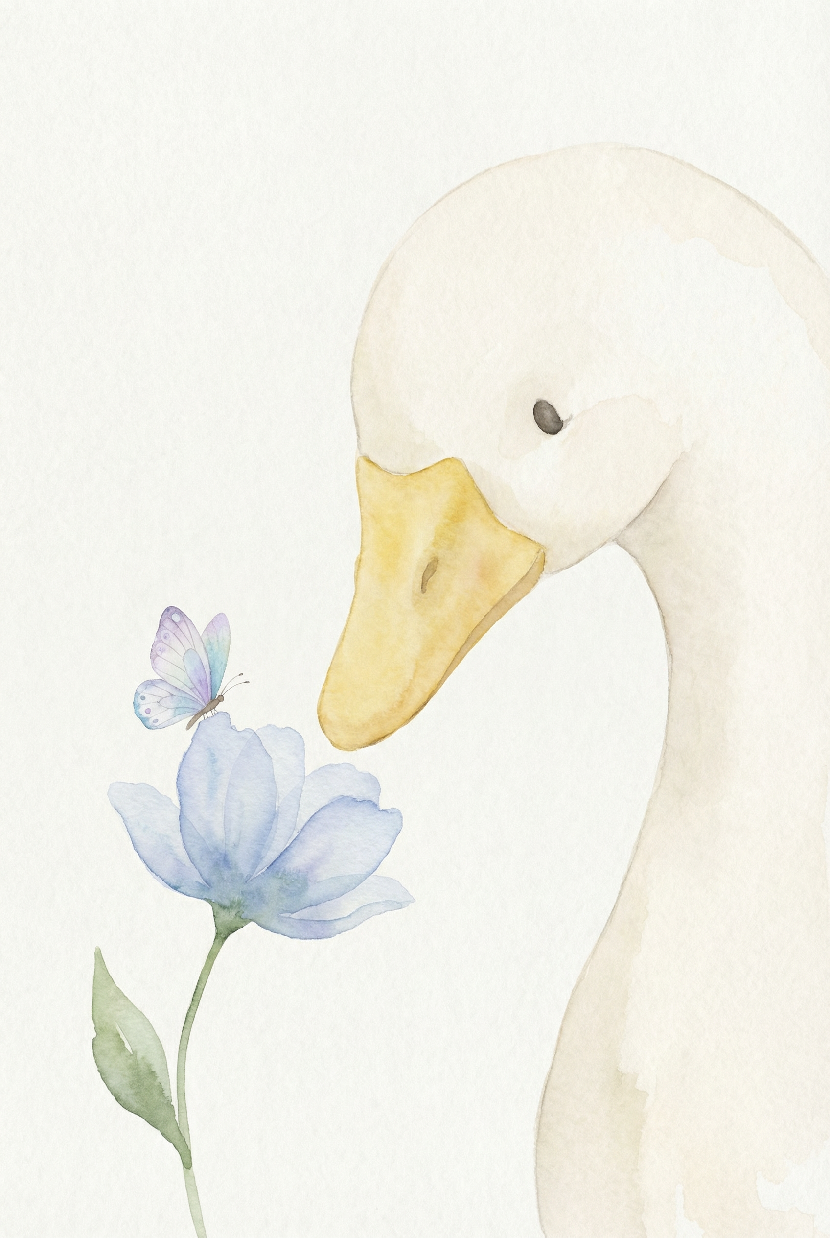 Blue Flower White Goose Wall Art - Gentle Garden Friend