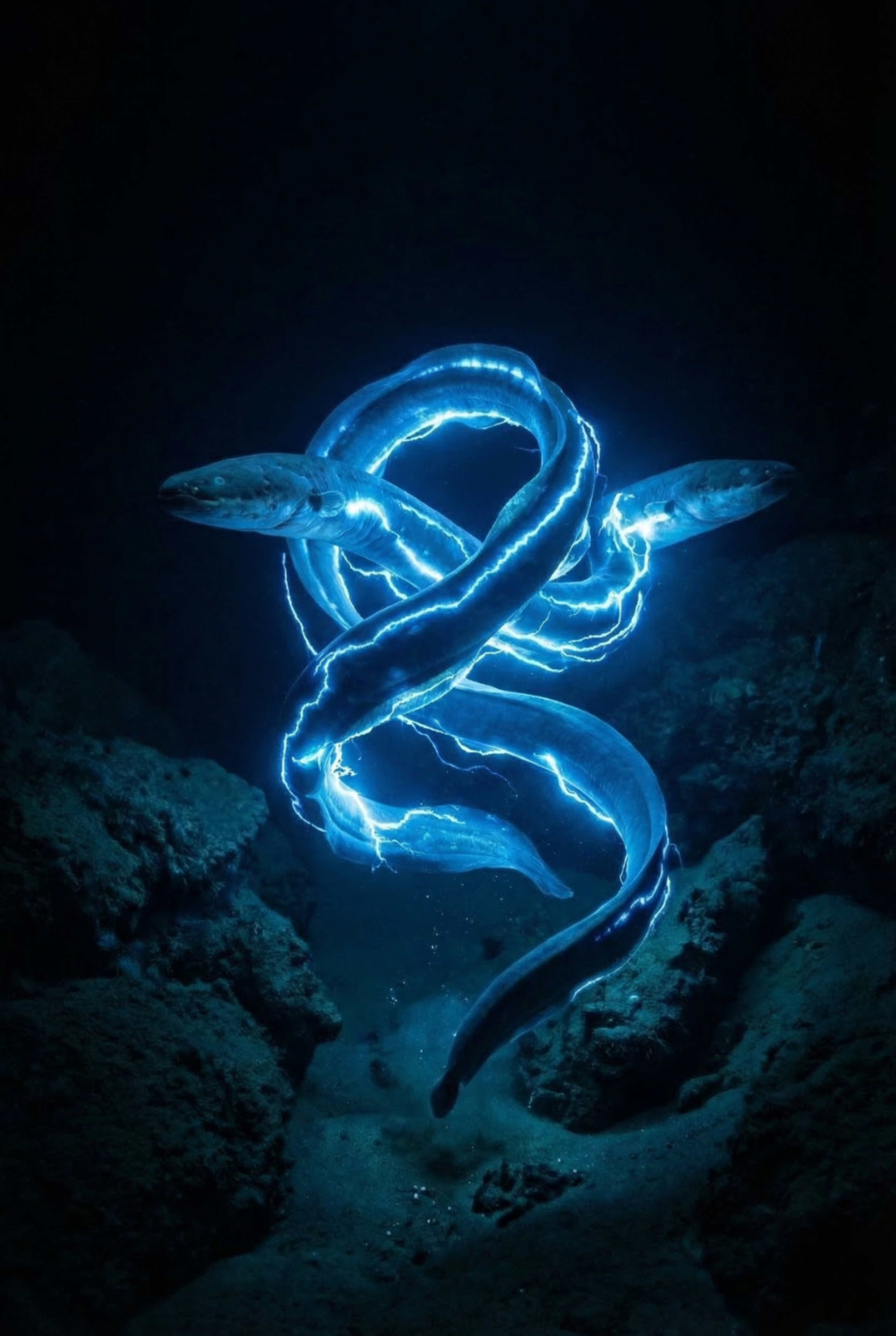 Blue Glowing Electric Eel Wall Art - Electric Deep Current
