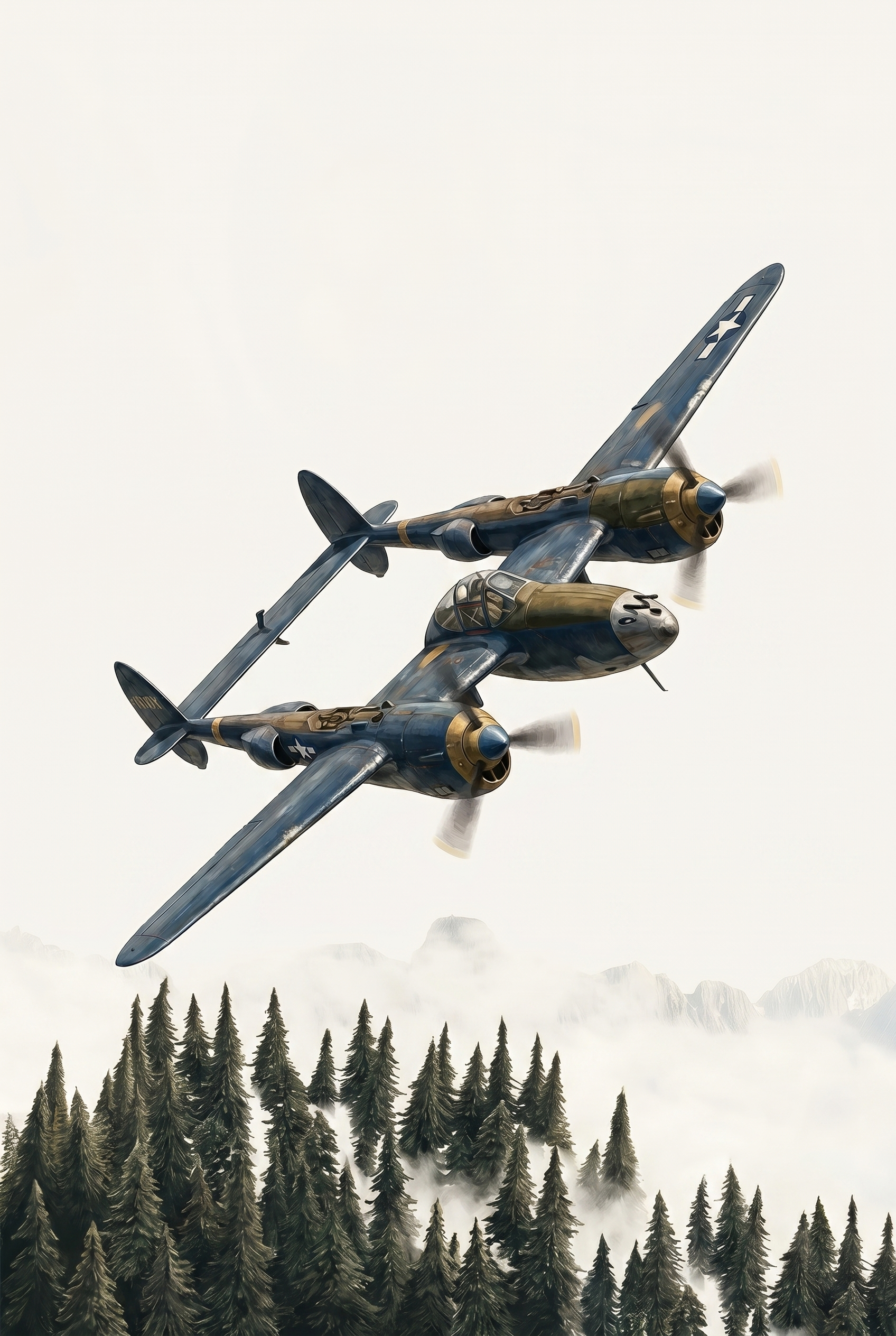 Blue Gold Vintage Airplane Wall Art - Azure Wing Guardian
