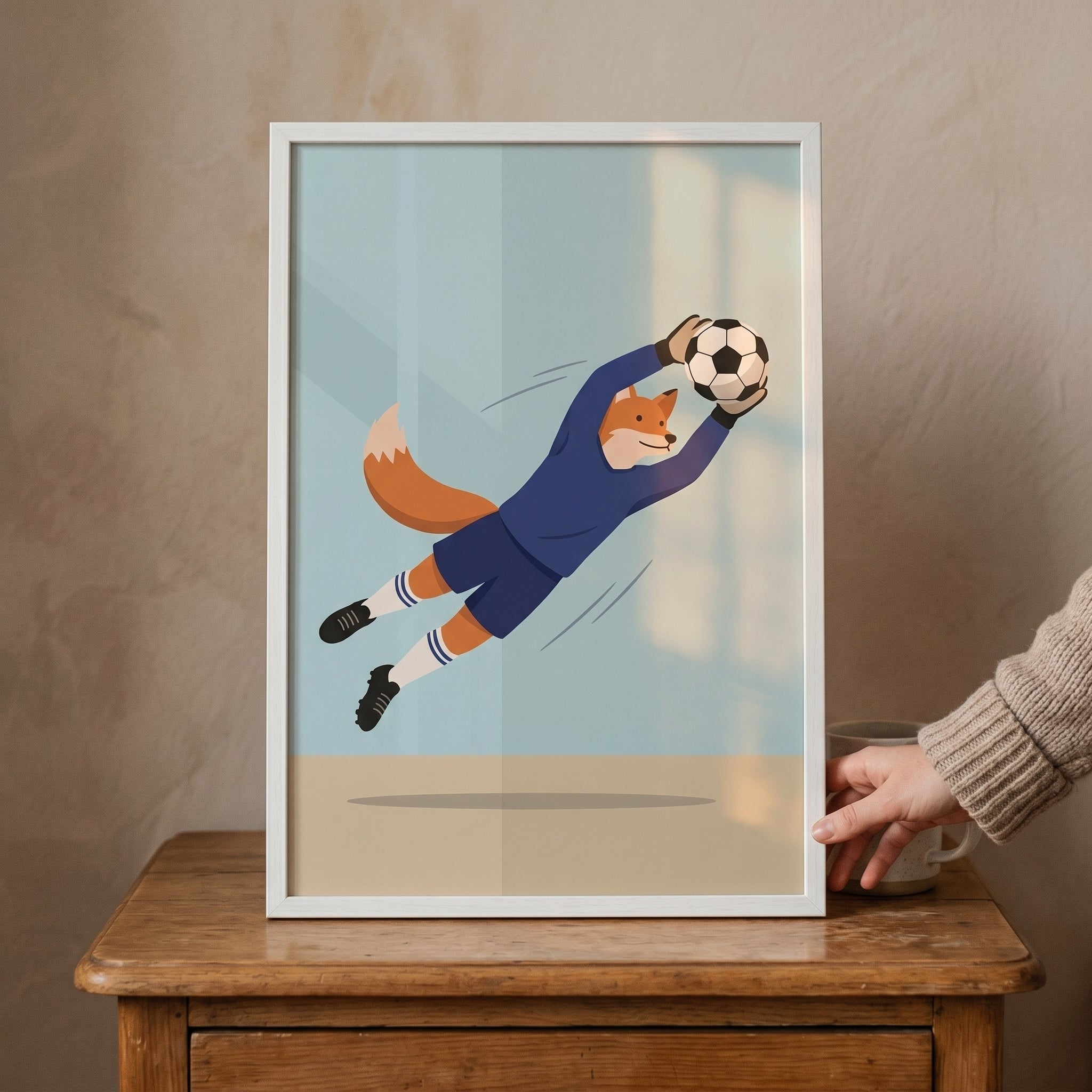 Blue Jersey Goalkeeper Fox Wall Art - Clever Goalie Fox