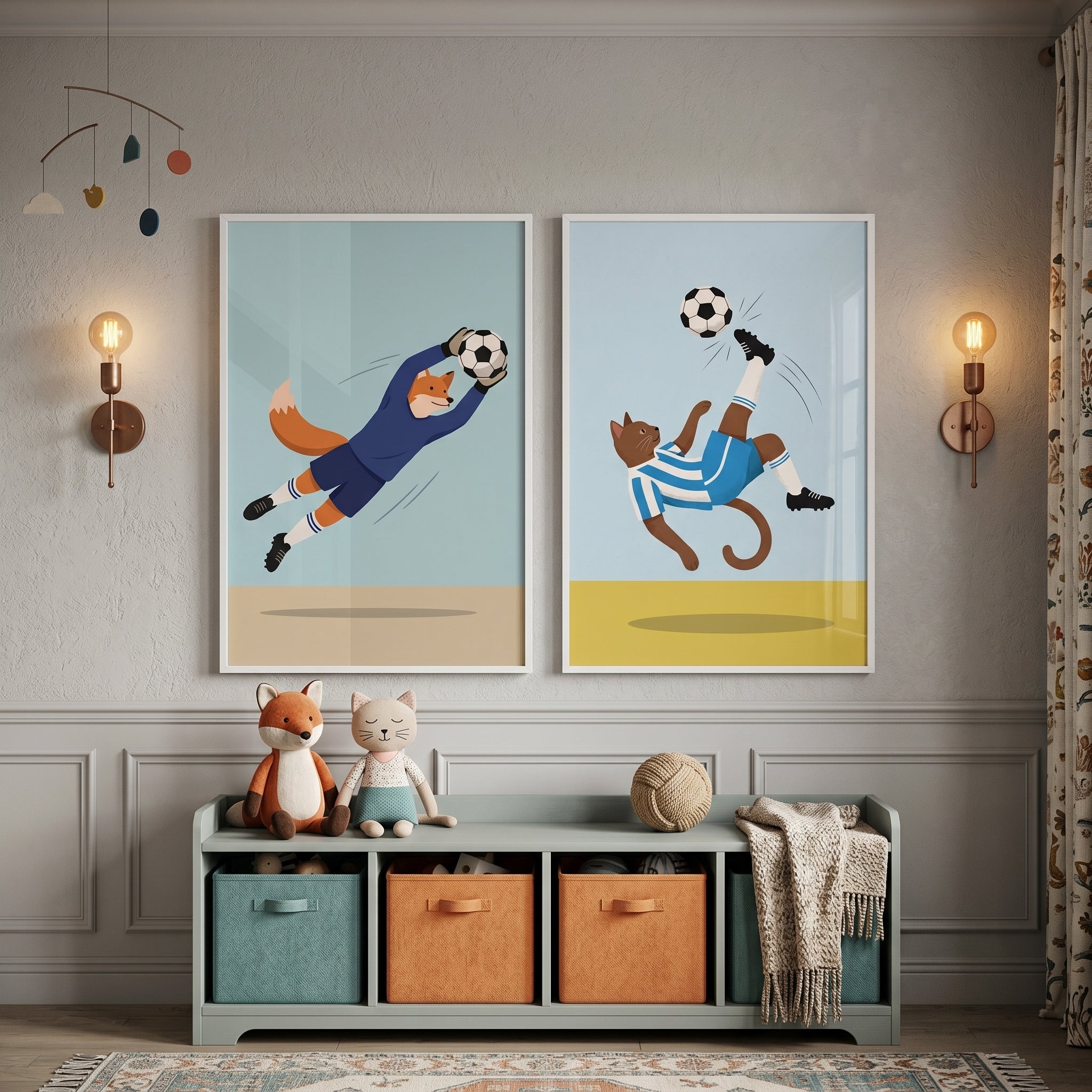 Blue Jersey Soccer Animal Artwork Set of 2 - Furry Soccer Stars