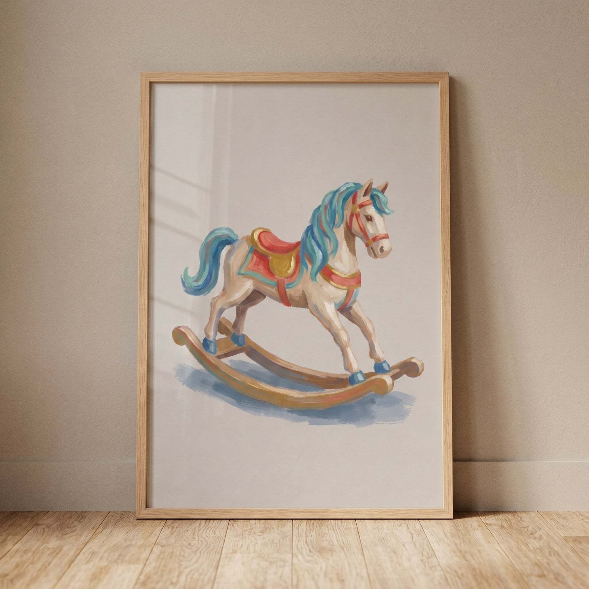 Blue Mane Rocking Horse Wall Art - Vintage Toy Steed
