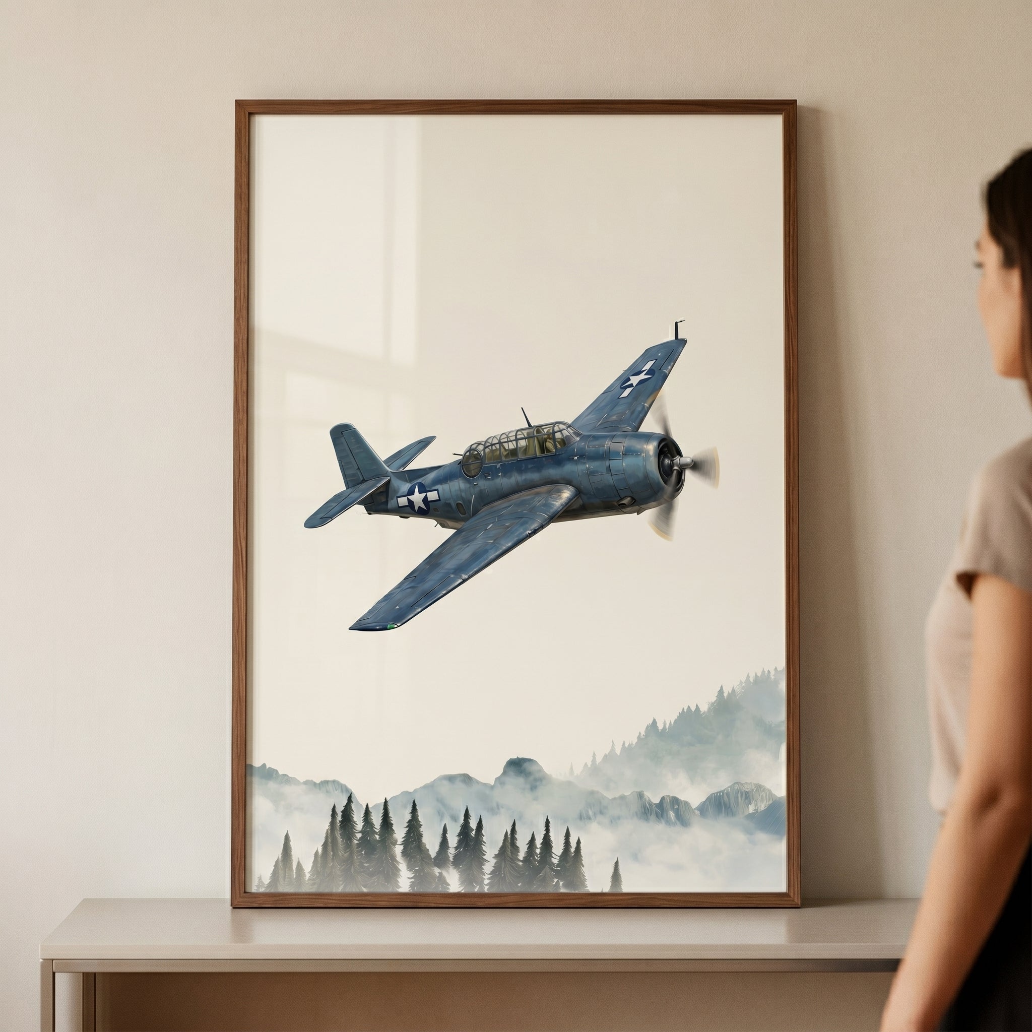 Blue Navy Propeller Airplane Wall Art - Iron Wings Rising