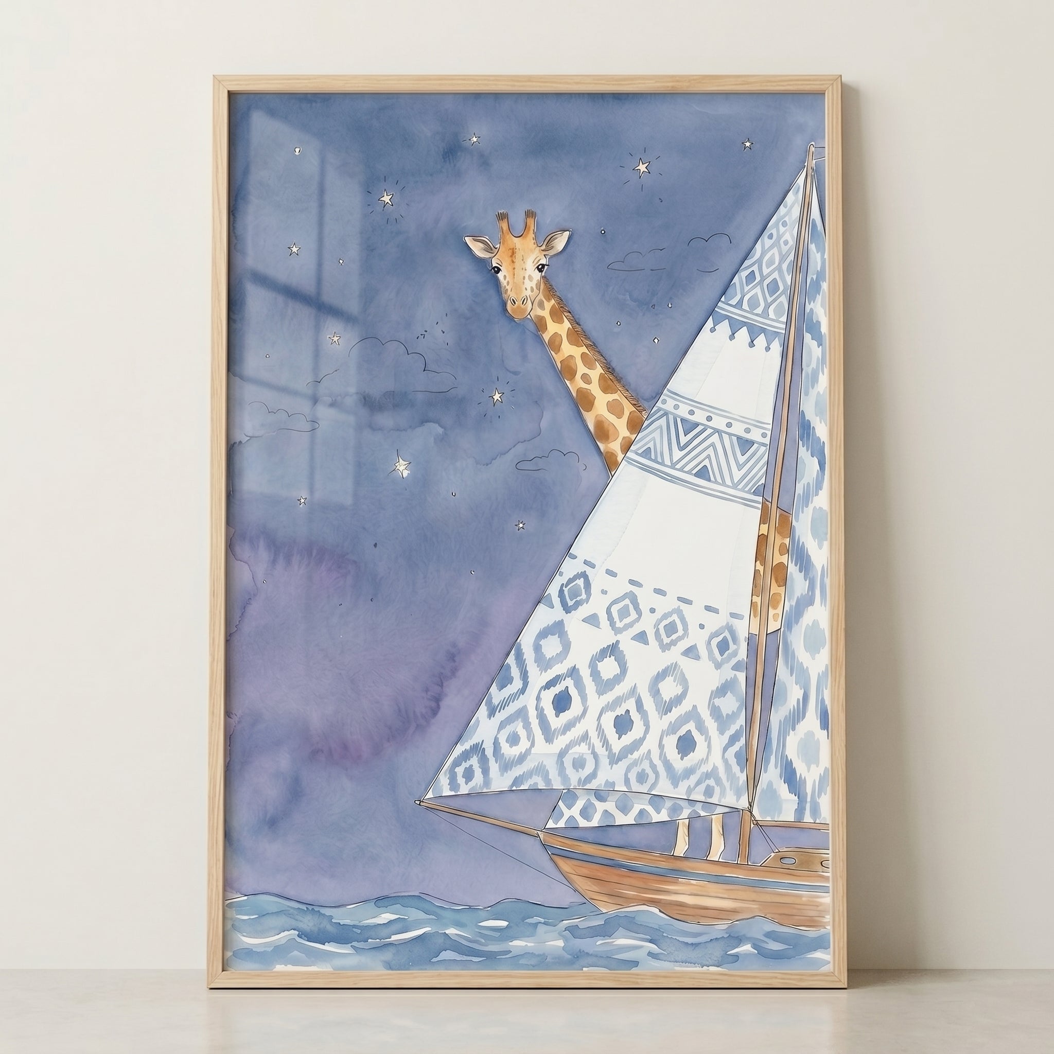 Blue Night Starry Giraffe Wall Art - Starlit Giraffe Voyage