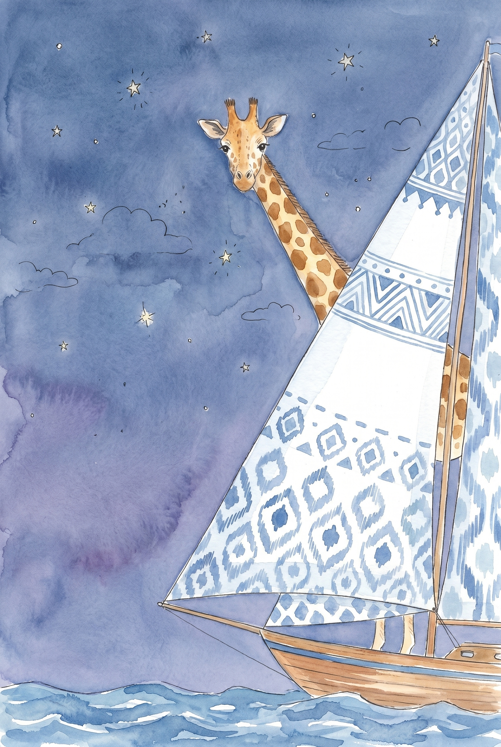 Blue Night Starry Giraffe Wall Art - Starlit Giraffe Voyage