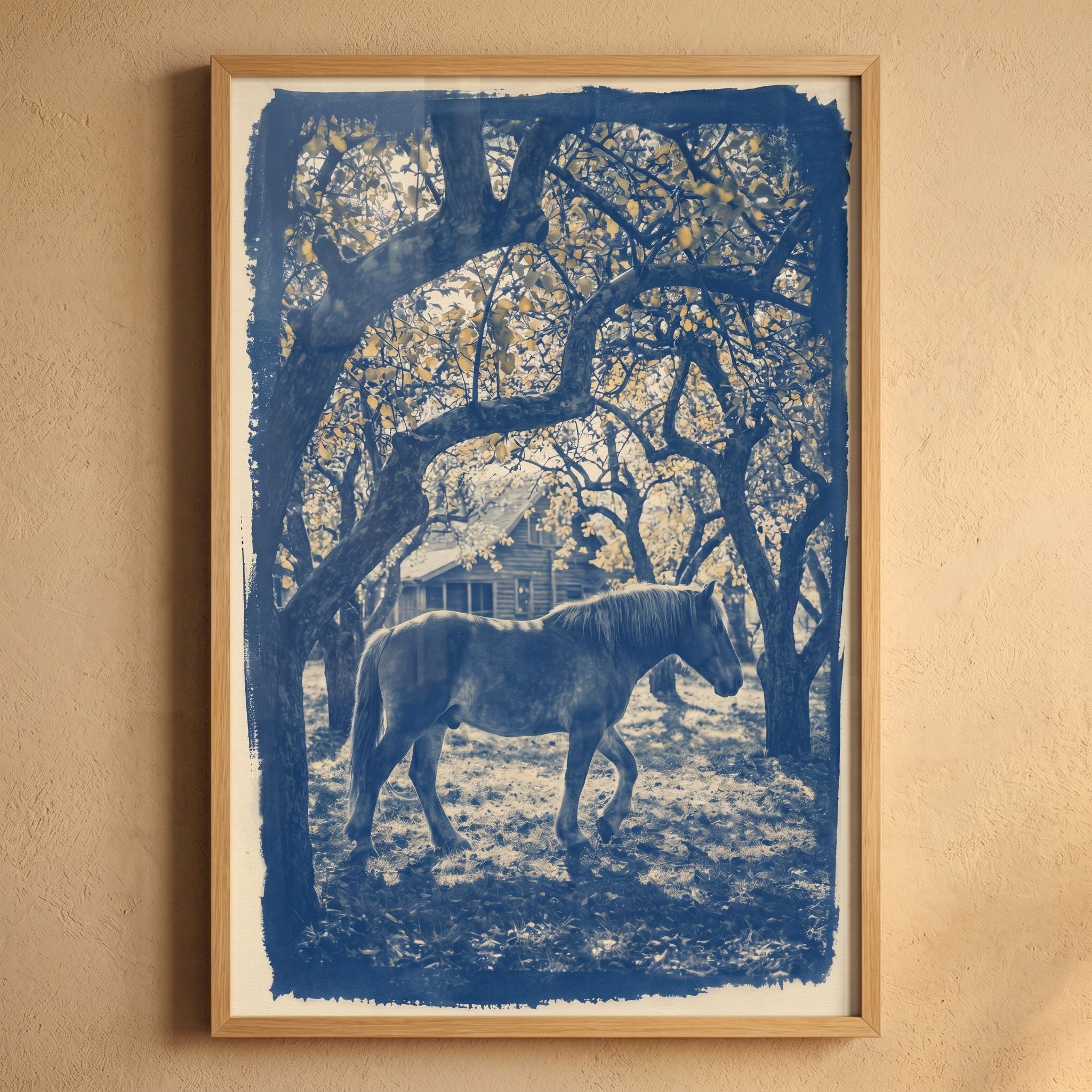 Blue Orchard Horse Wall Art - Indigo Orchard Stallion