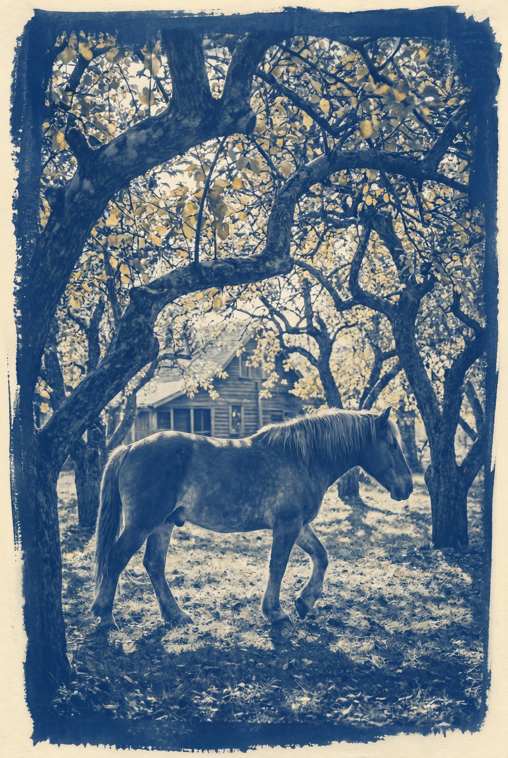 Blue Orchard Horse Wall Art - Indigo Orchard Stallion