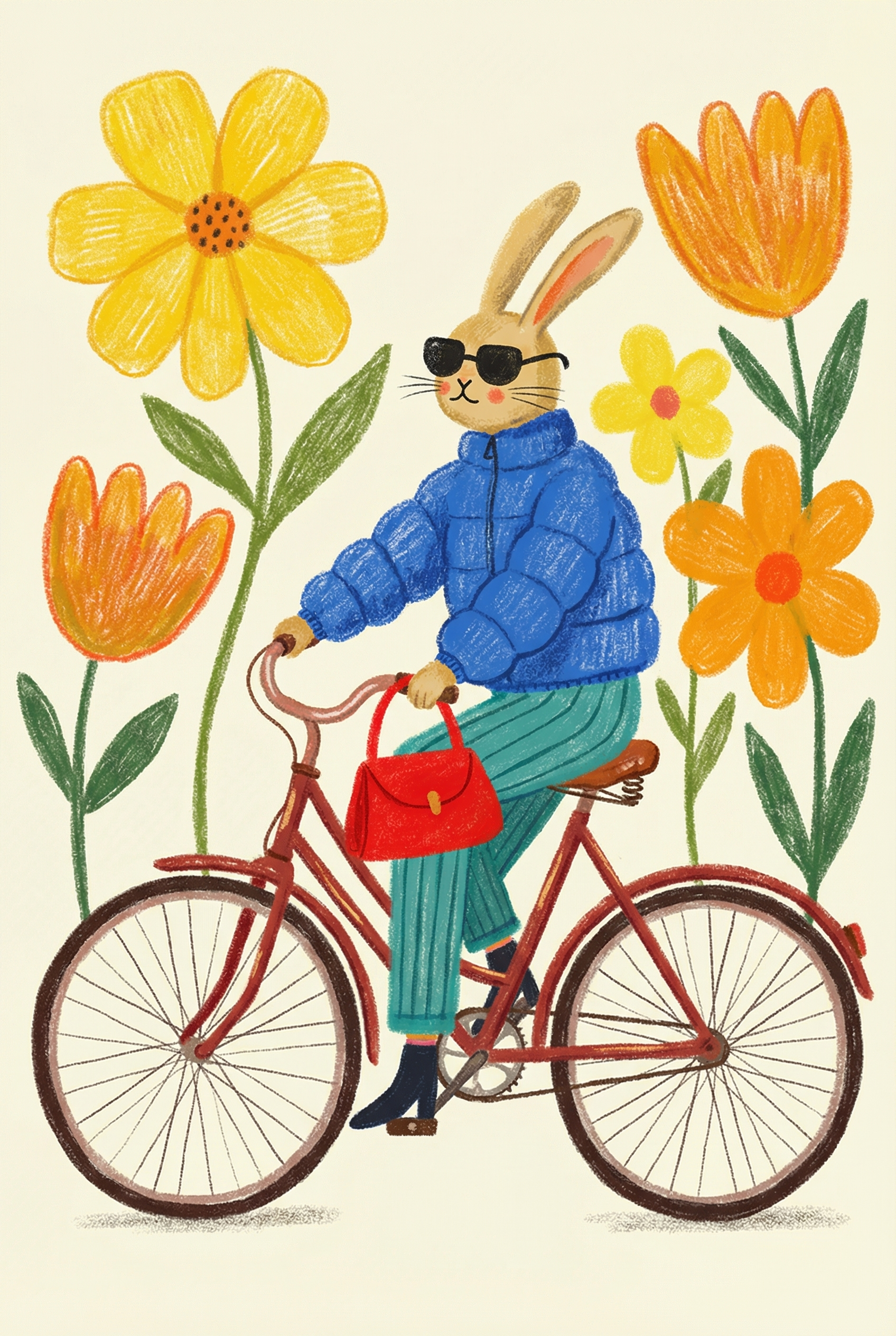 Blue Puffer Jacket Bunny Wall Art - Stylish Bunny Ride