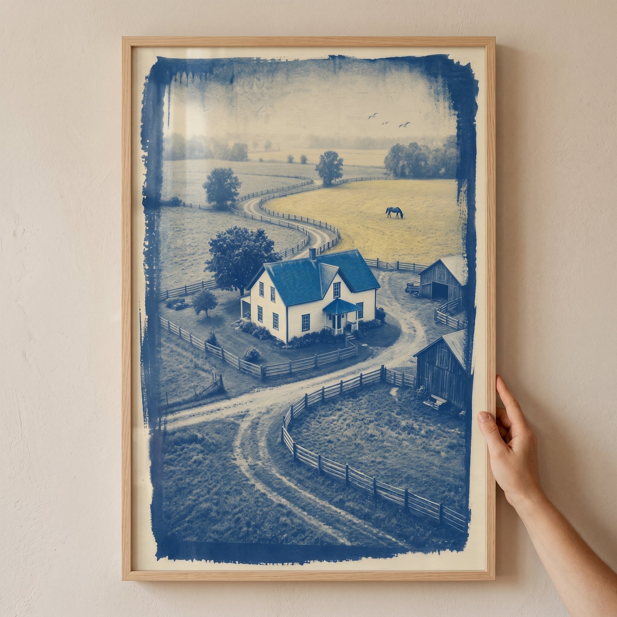 Blue Rural Farmhouse Wall Art - Blue Farmstead