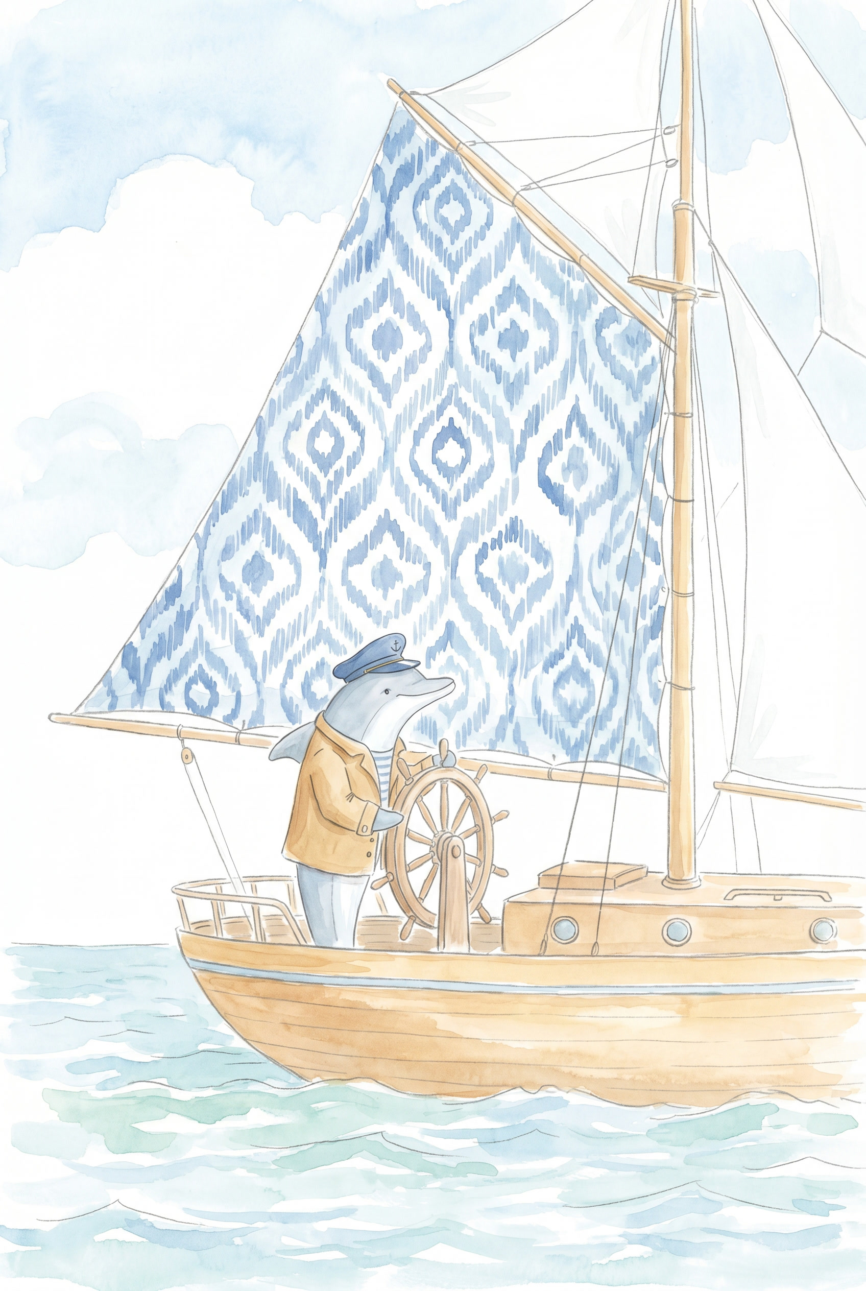 Blue Sail Dolphin Wall Art - Captain Dolphin Sailor