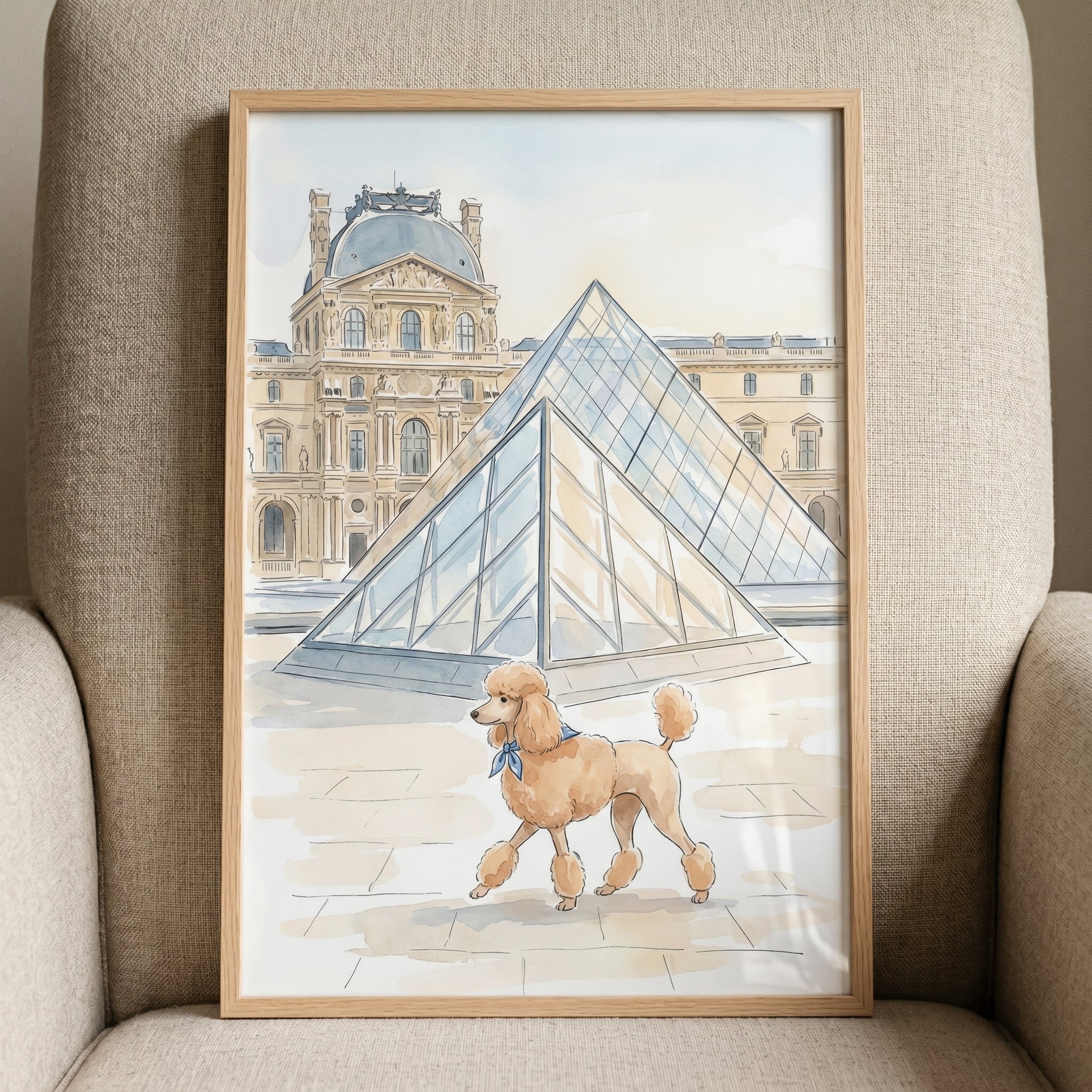 Blue Scarf Apricot Poodle Wall Art - Parisian Poodle Stroll