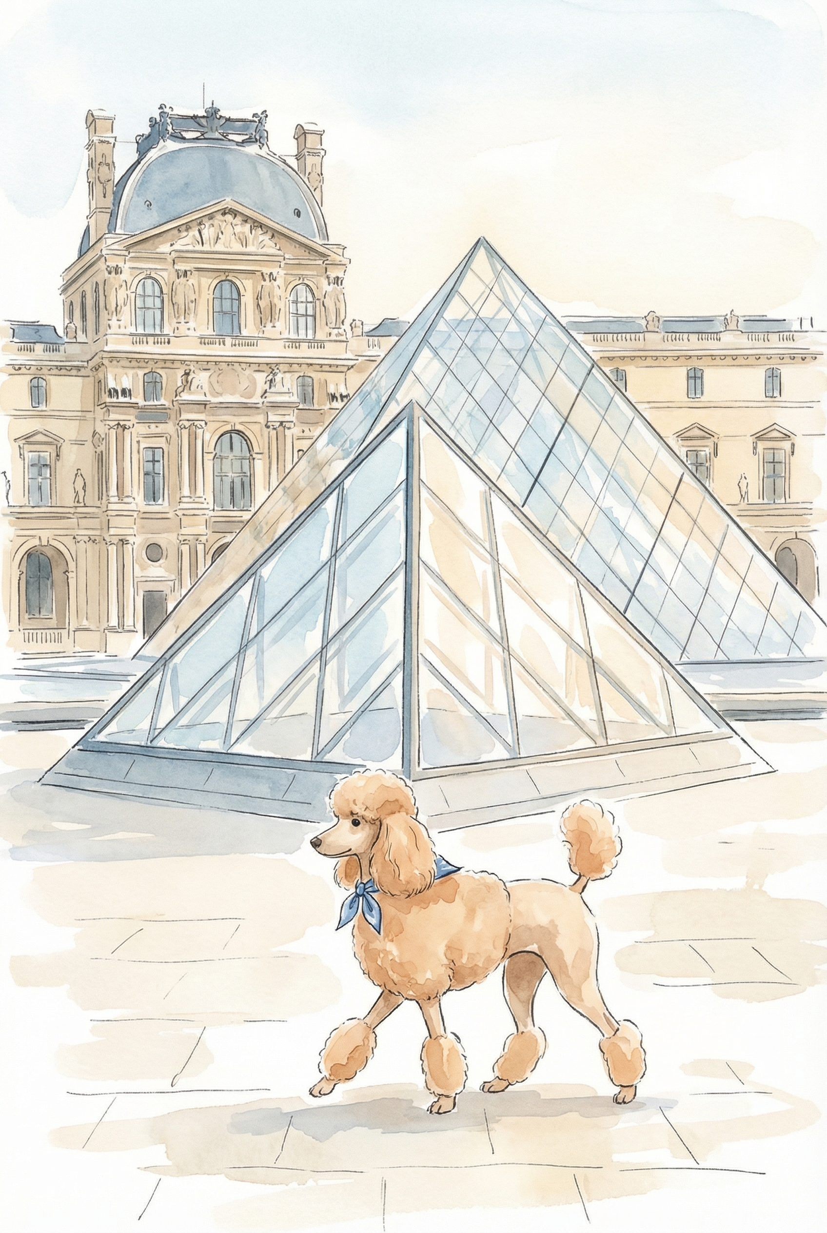 Blue Scarf Apricot Poodle Wall Art - Parisian Poodle Stroll