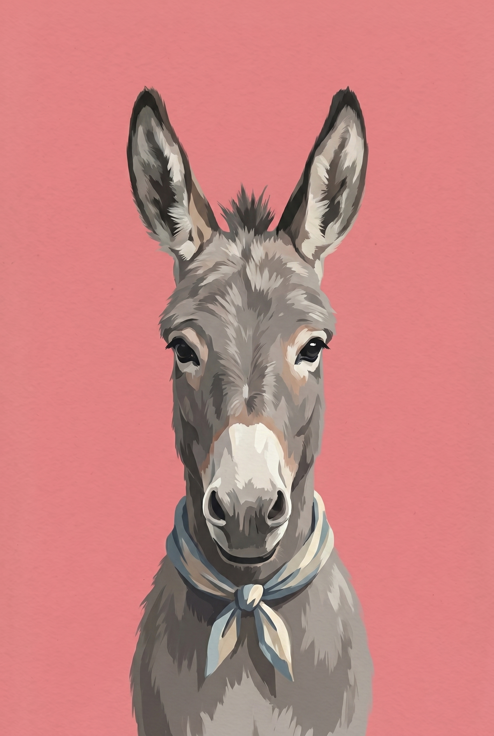 Blue Scarf Donkey Wall Art - Dapper Scarfed Burro