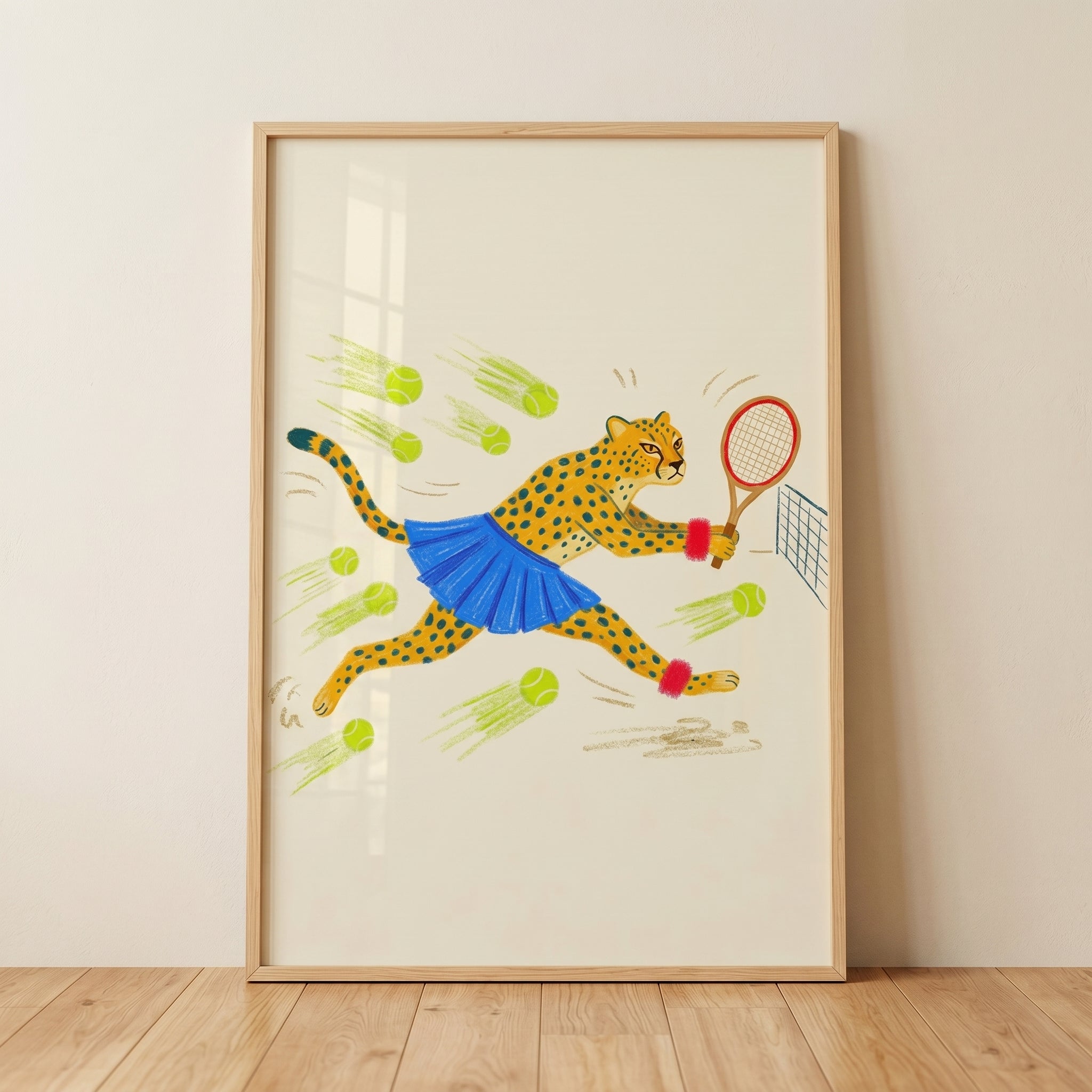 Blue Skirt Tennis Cheetah Wall Art - Fast Court Feline