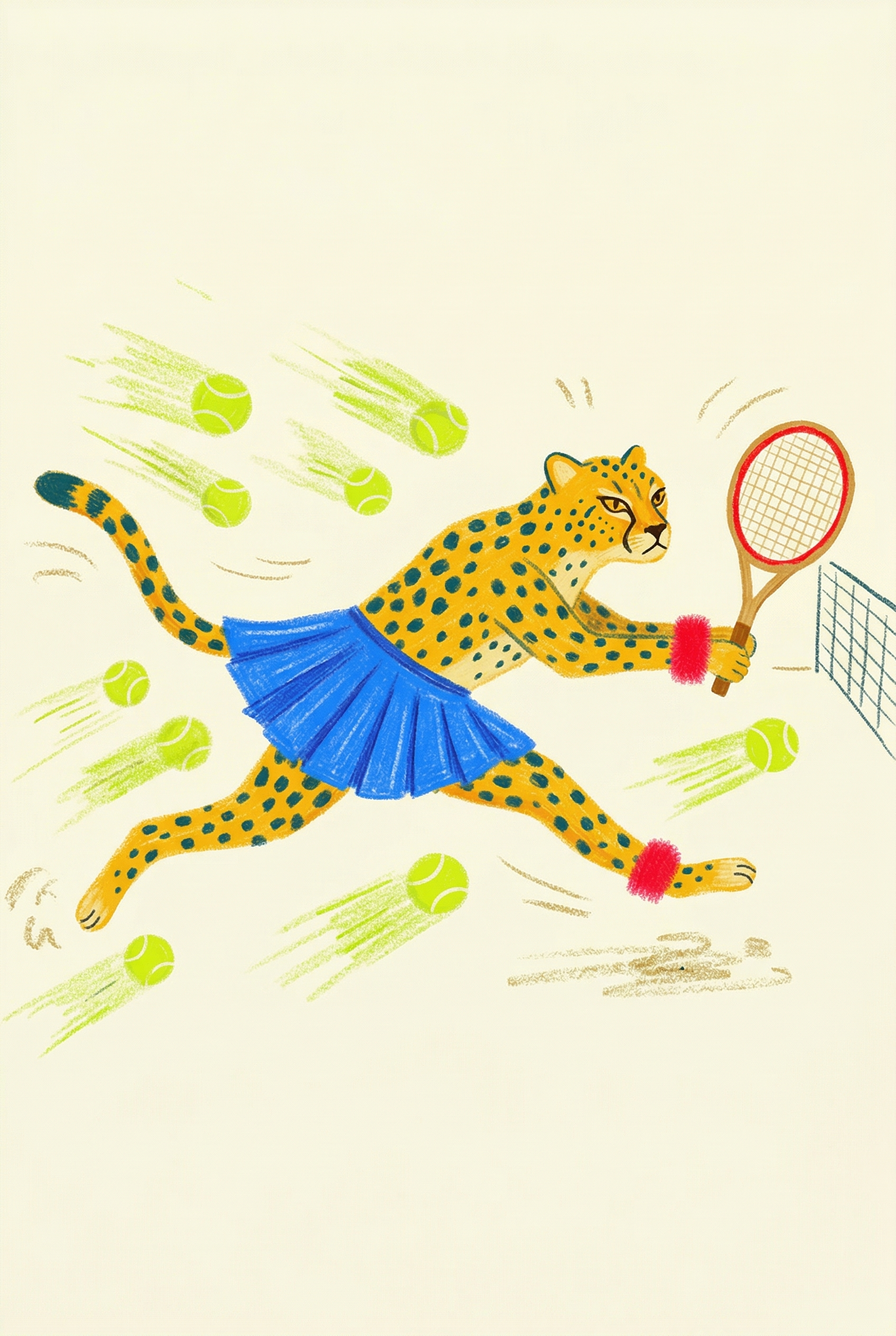 Blue Skirt Tennis Cheetah Wall Art - Fast Court Feline