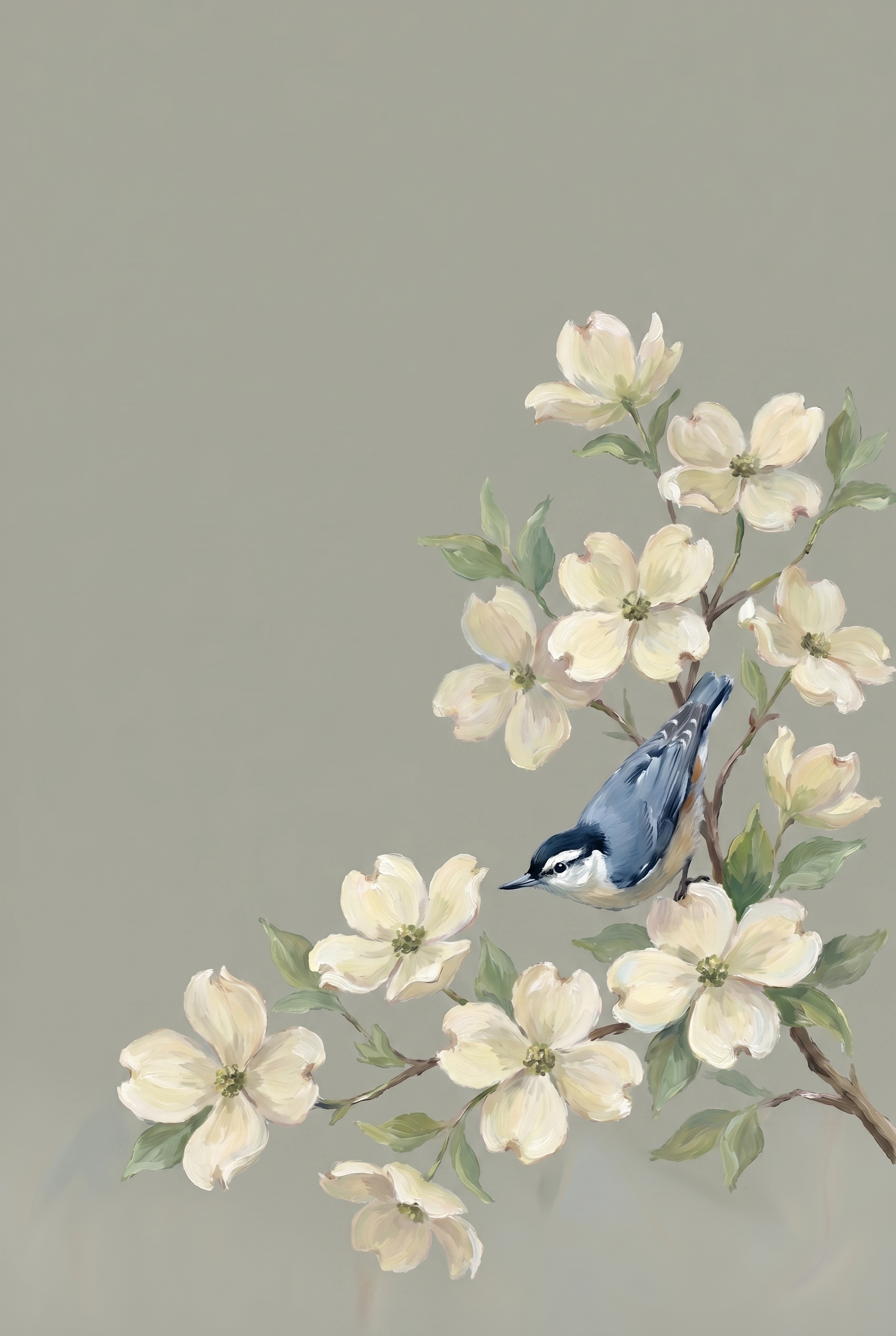 Blue Songbird Botanical Bird Artwork - Dogwood Bird Song