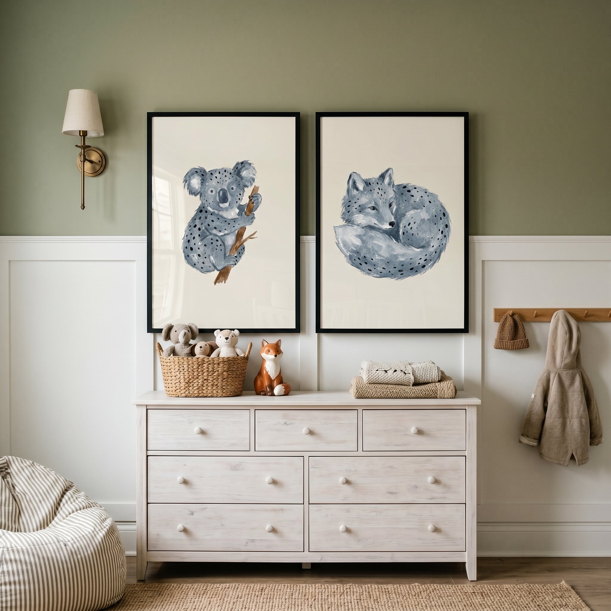 Blue Spotted Watercolor Animals Wall Art Set of 2 - Blue Speckled Friends