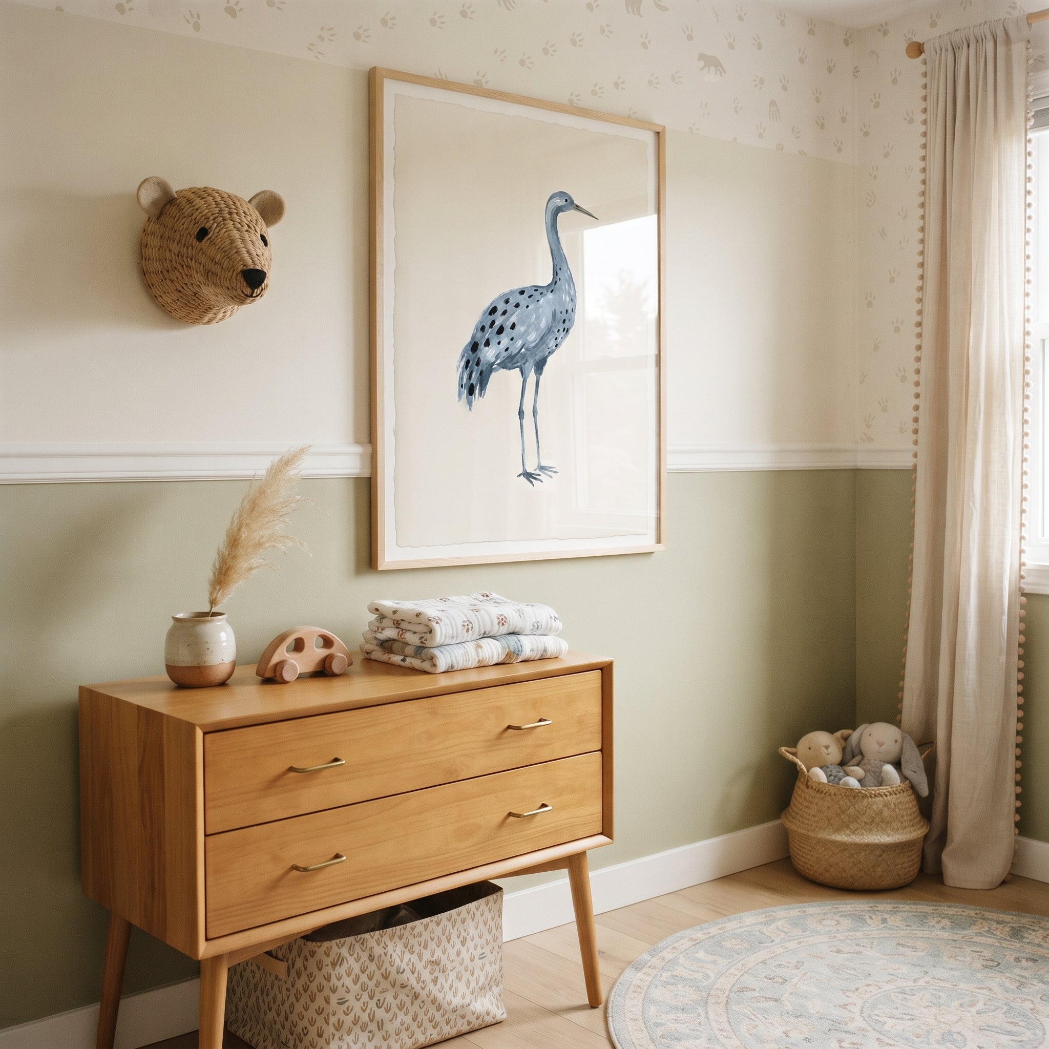 Blue Spotted Watercolor Crane Wall Art - Blue Spotted Crane