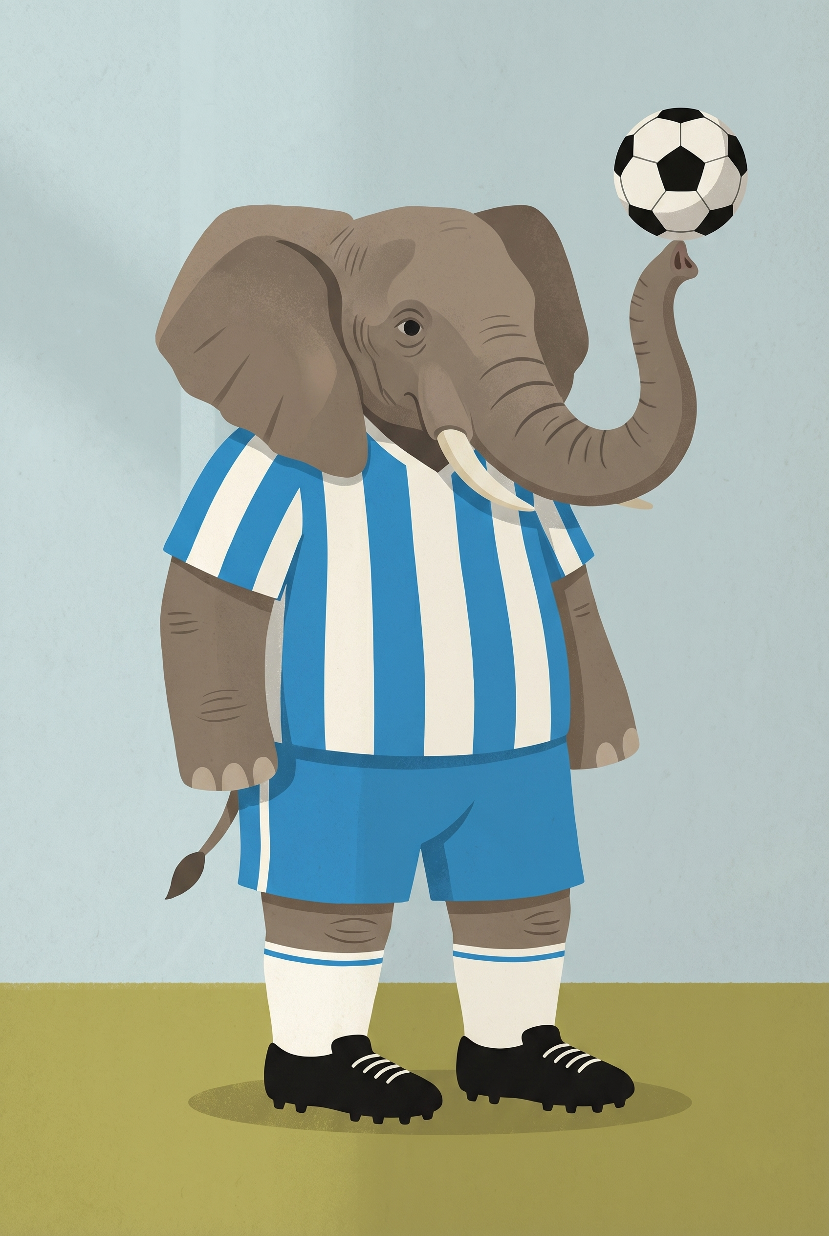Blue Striped Jersey Elephant Wall Art - Elephant Soccer Star