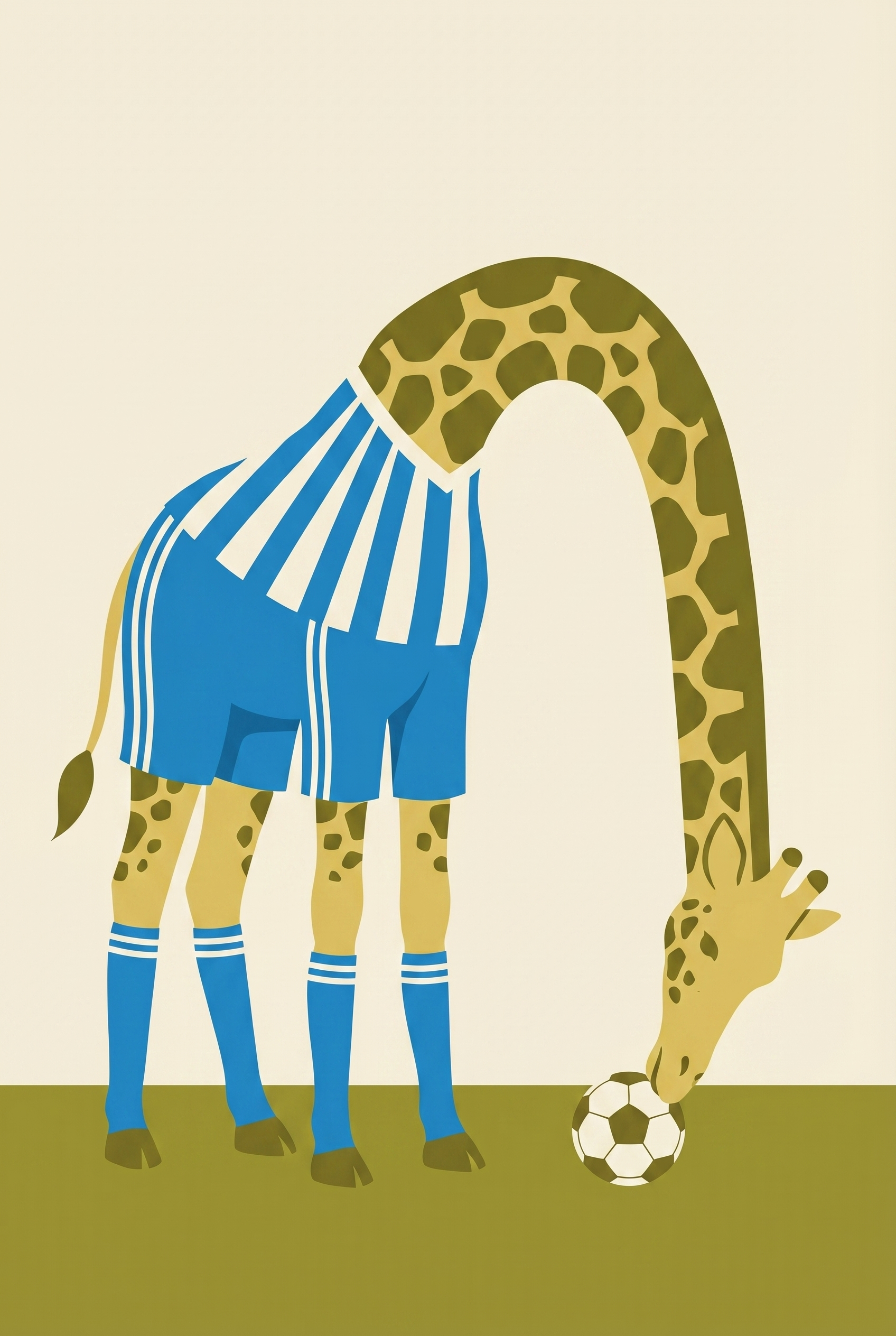 Blue Striped Jersey Giraffe Wall Art - Spotted Soccer Star