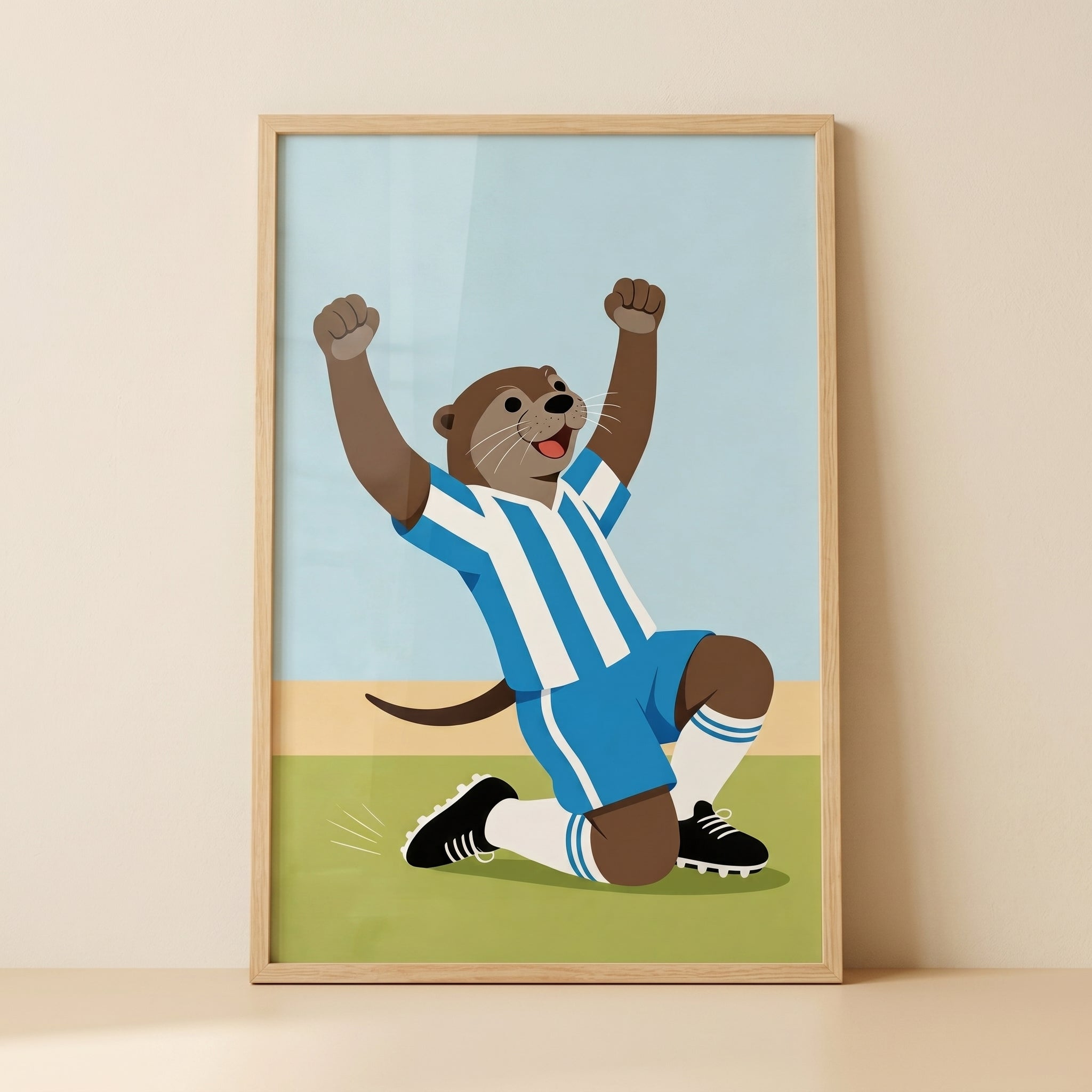 Blue Striped Jersey Otter Wall Art - Goal Celebration Otter