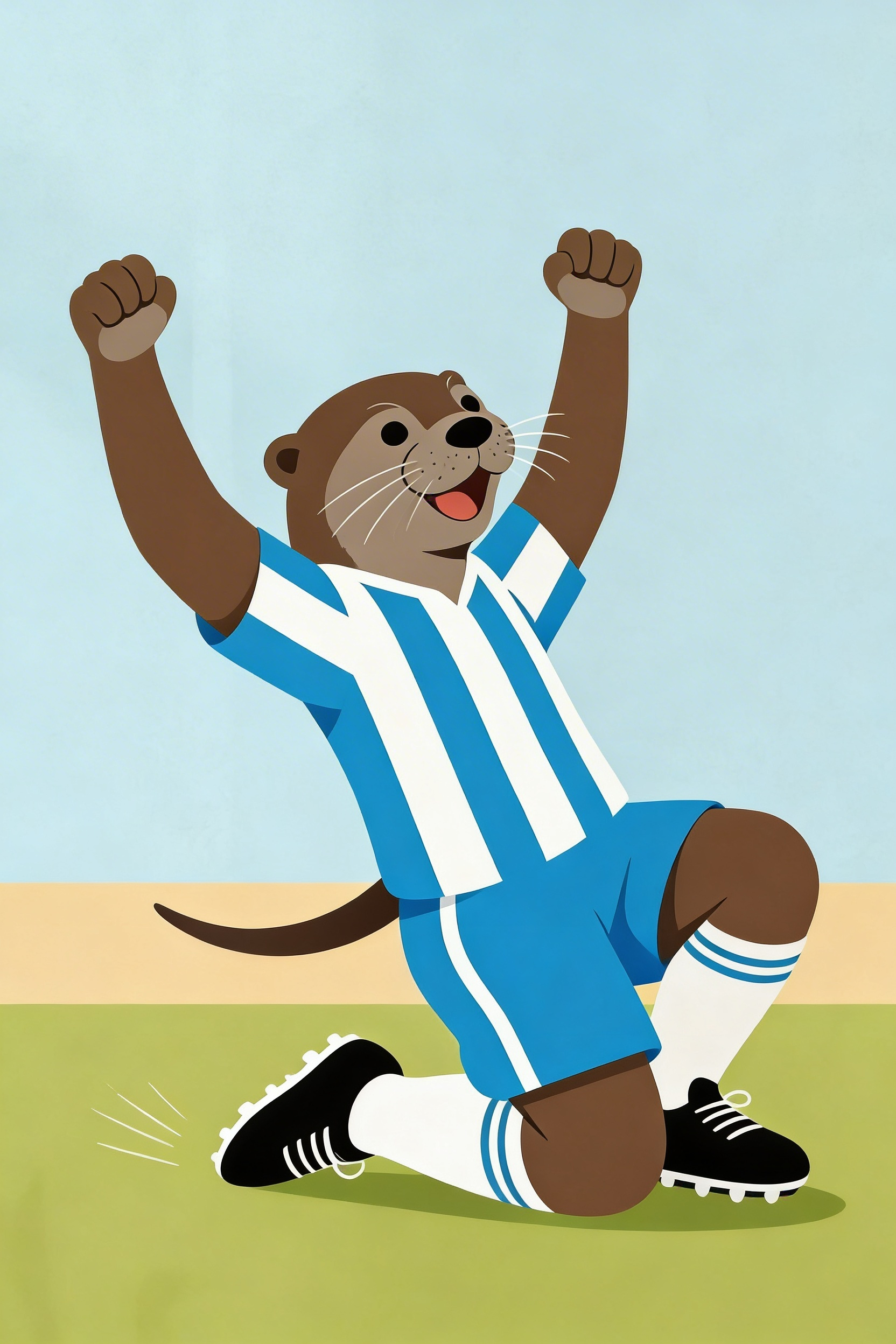 Blue Striped Jersey Otter Wall Art - Goal Celebration Otter