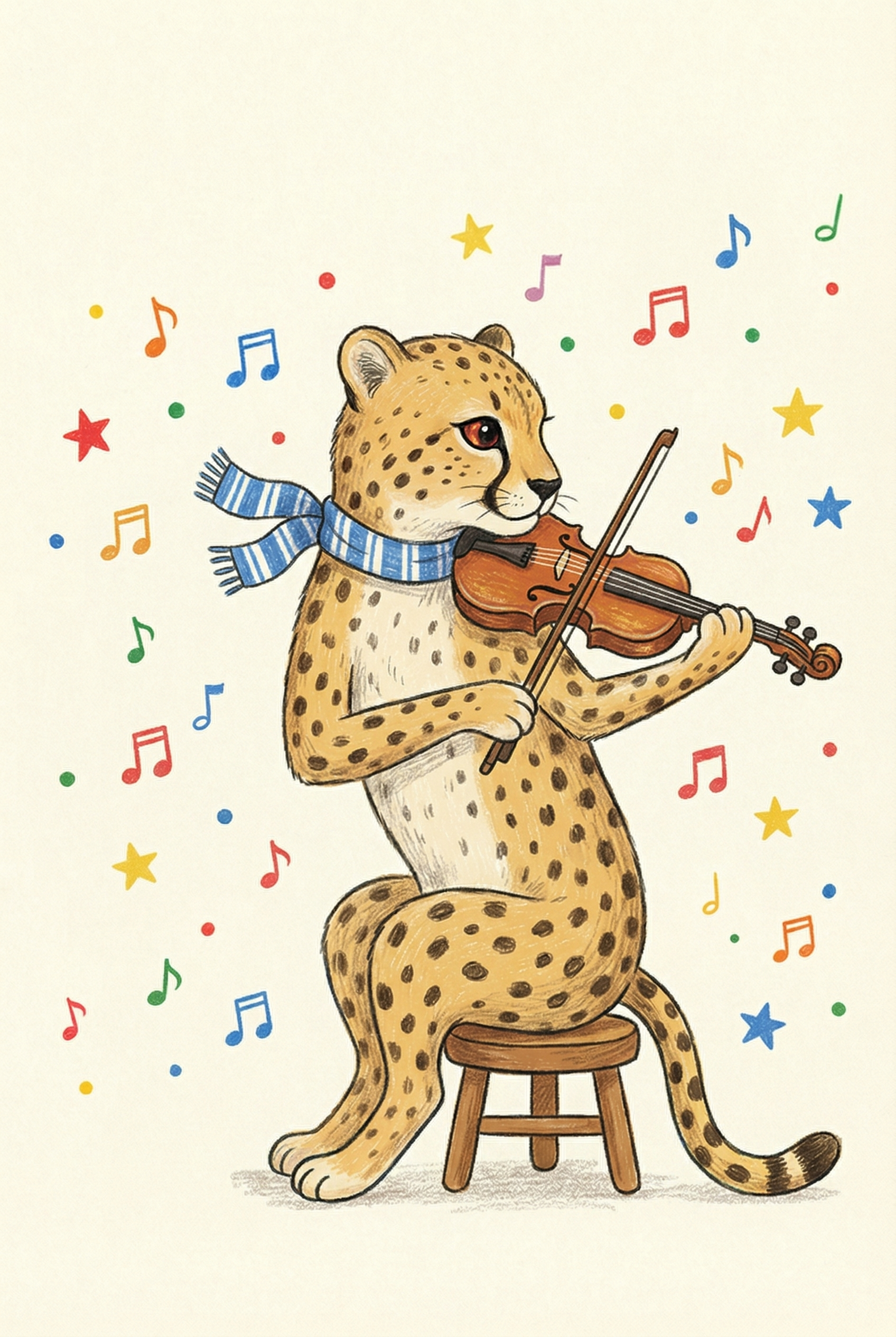 Blue Striped Scarf Cheetah Wall Art - Musical Cheetah
