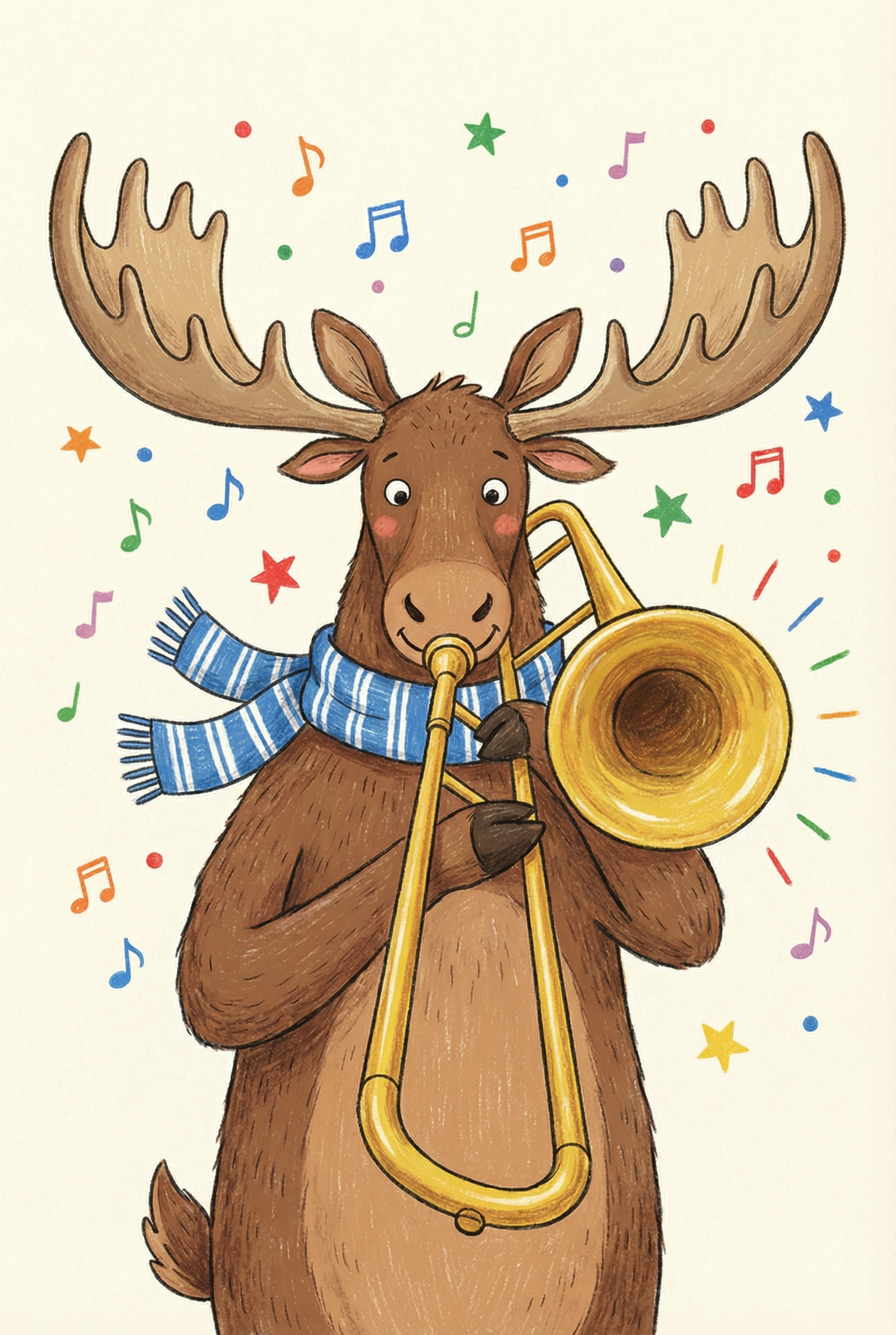 Blue Striped Scarf Moose Wall Art - Musical Brass Moose