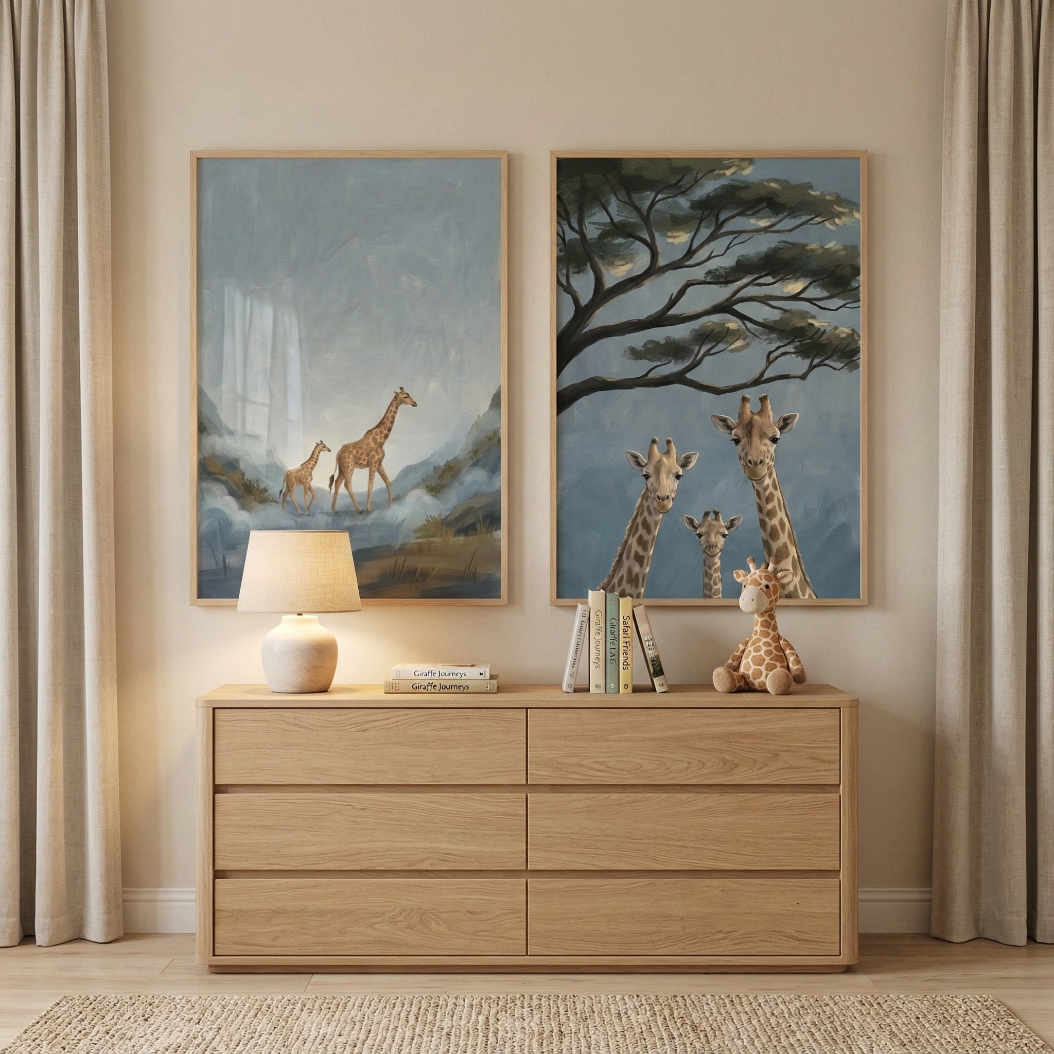 Savanna Giraffe Wall Art Set of 2 - Savannah Family Portrait