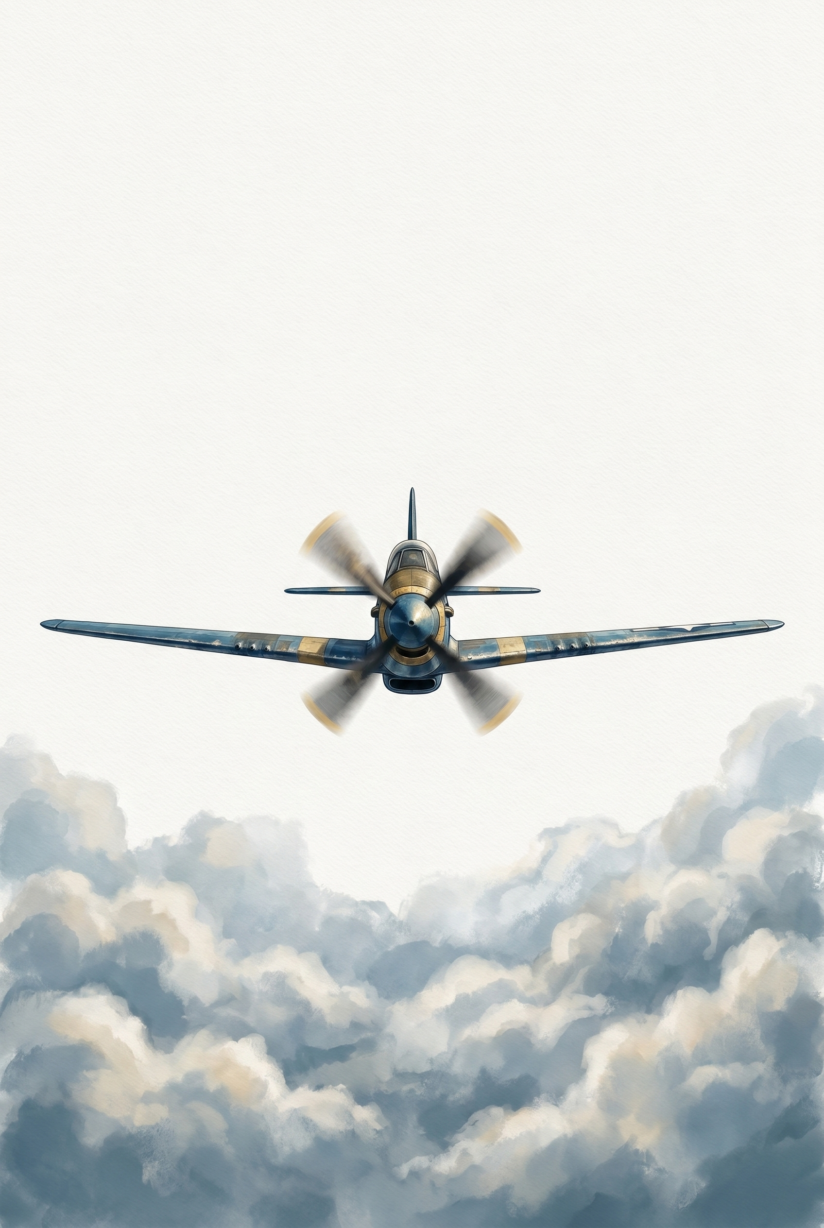 Blue Vintage Clouds Airplane Wall Art - Skyward Bound