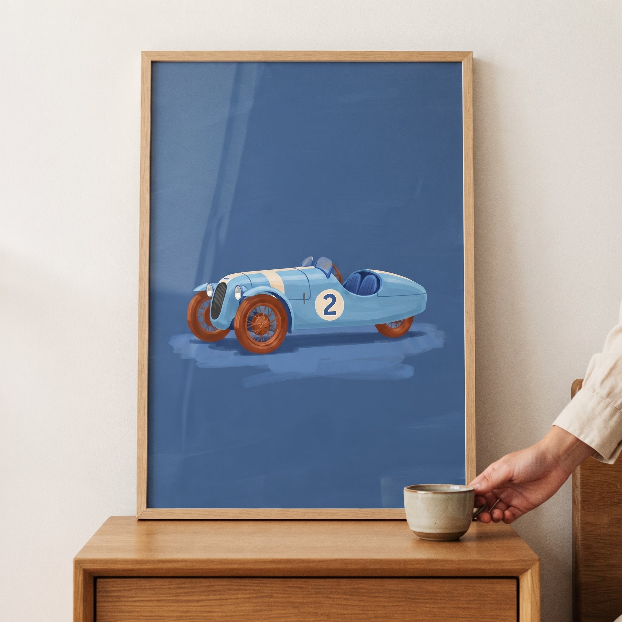 Blue Vintage Race Car Wall Art - Classic Azure Speedster