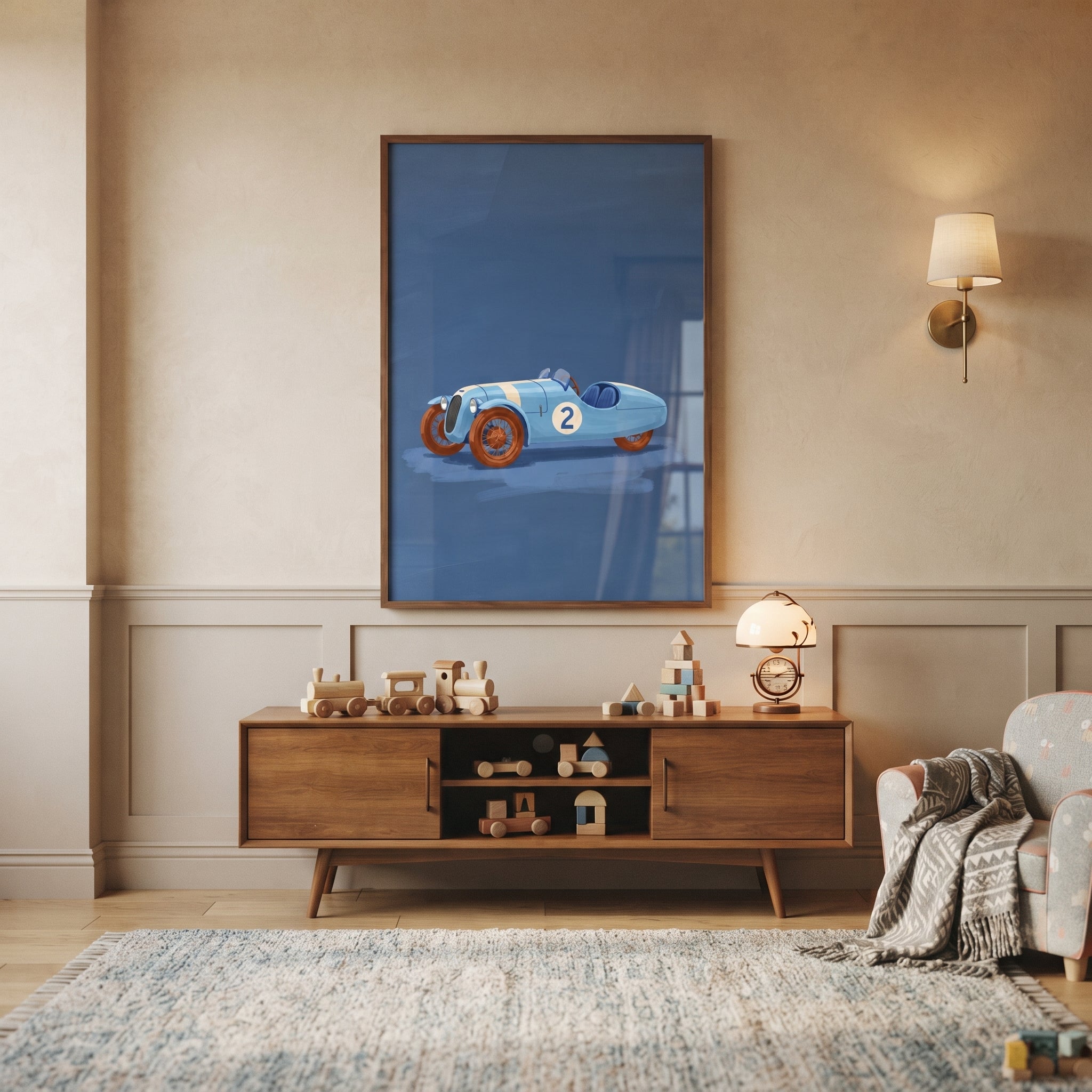 Blue Vintage Race Car Wall Art - Classic Azure Speedster