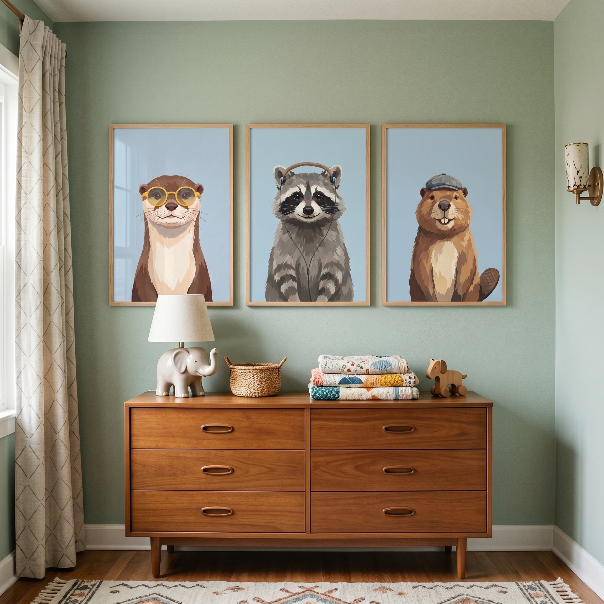 Blue Wildlife Animal Artwork Set of 3 - Hipster Animal Trio