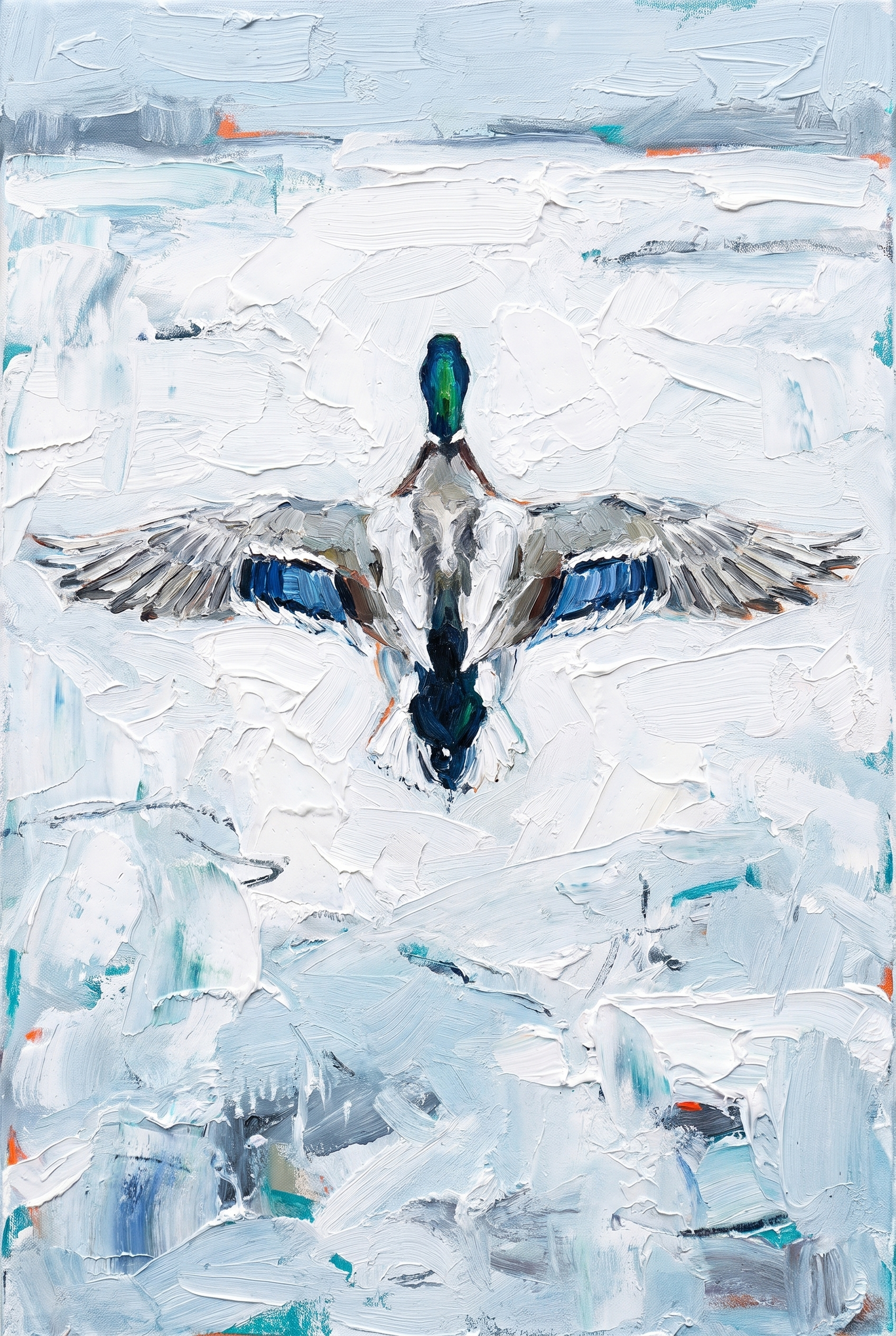 Blue Wing Landing Mallard Artwork - Wings Over Winter
