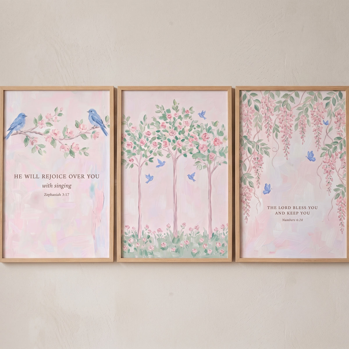 Blue Winged Garden Animal Wall Art Set Of 3 - Serene Floral Verses
