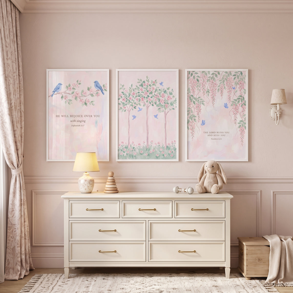 Blue Winged Garden Animal Wall Art Set Of 3 - Serene Floral Verses