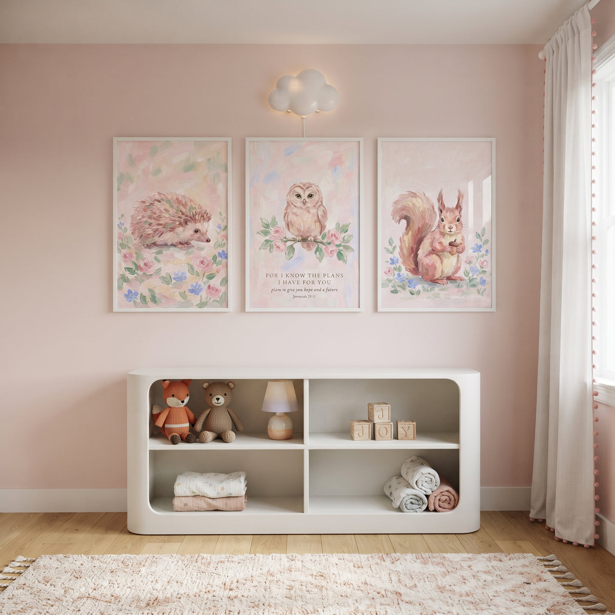 Blush Bloom Woodland Animals Wall Art Set of 3 - Sweet Forest Faith