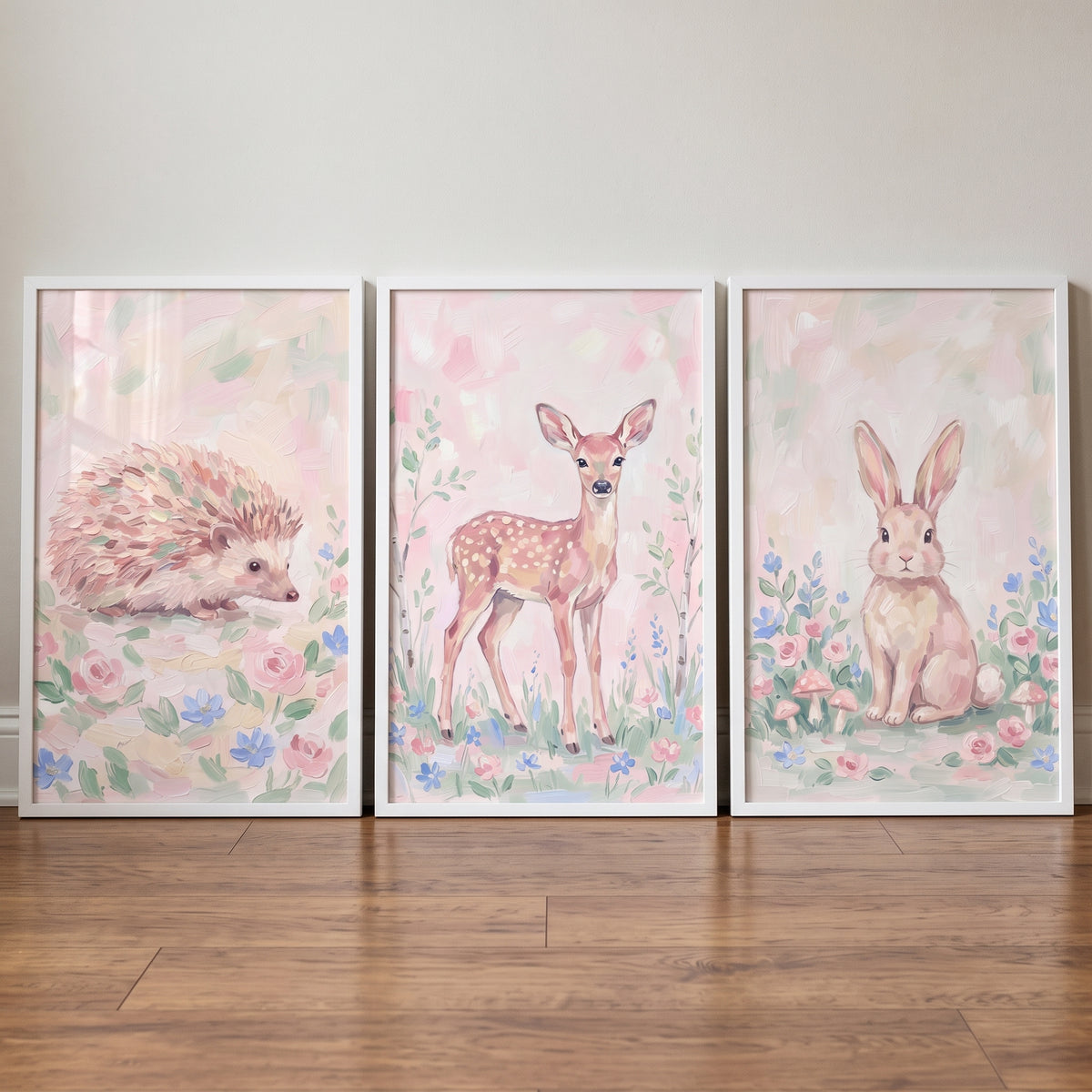 Blush Bouquet Woodland Animals Wall Art Set of 3 - Sweet Forest Critters