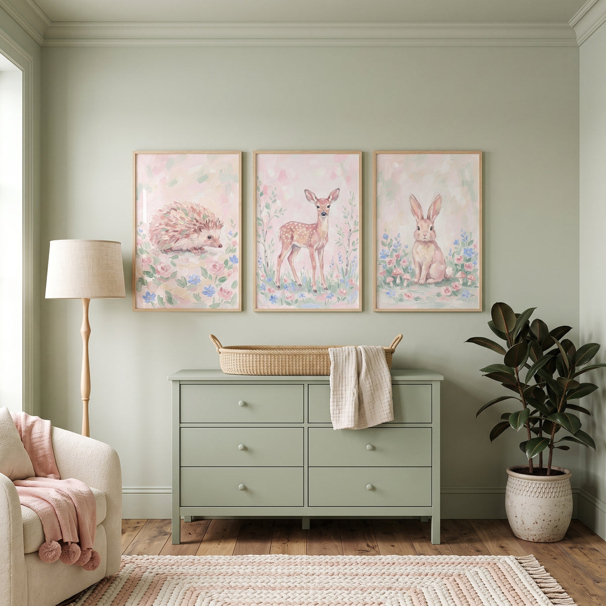 Blush Bouquet Woodland Animals Wall Art Set of 3 - Sweet Forest Critters