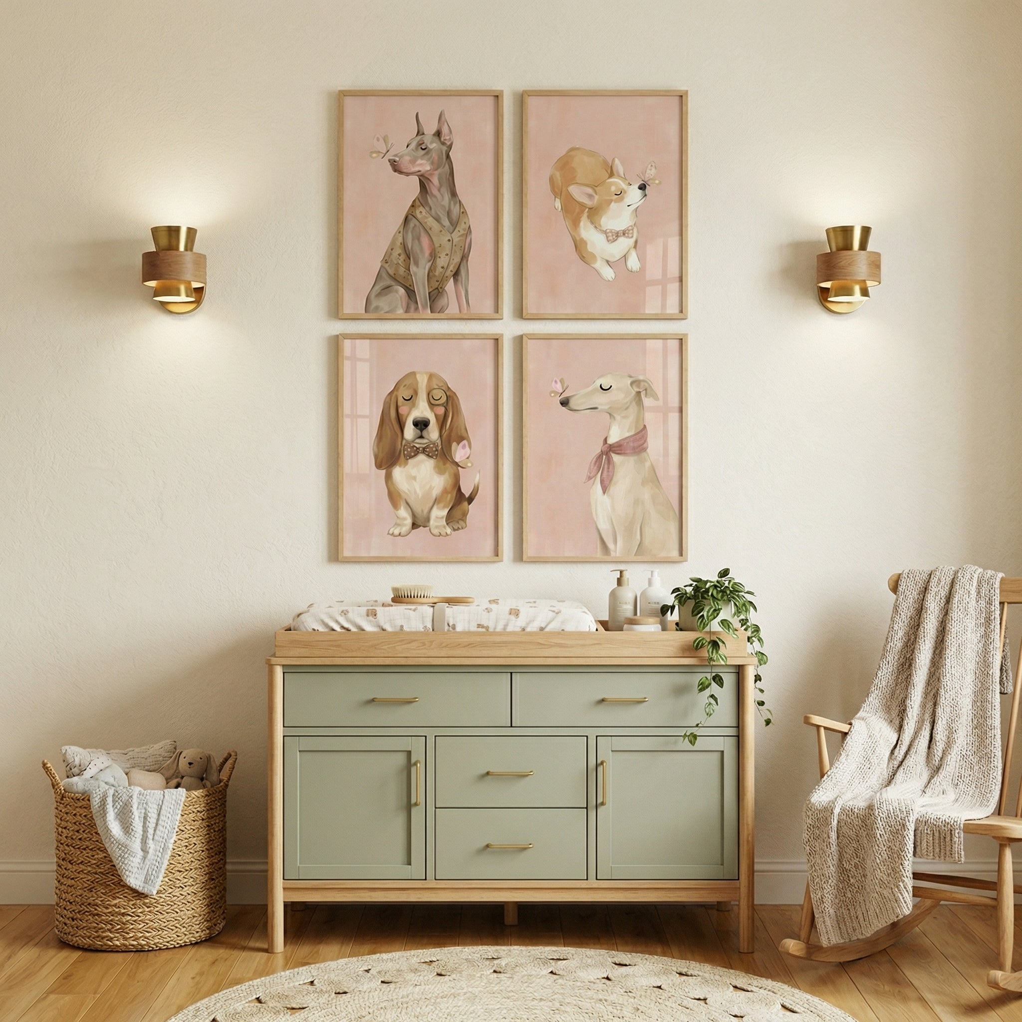 Blush Butterfly Dog Wall Art Set of 4 - Dreamy Dog Days