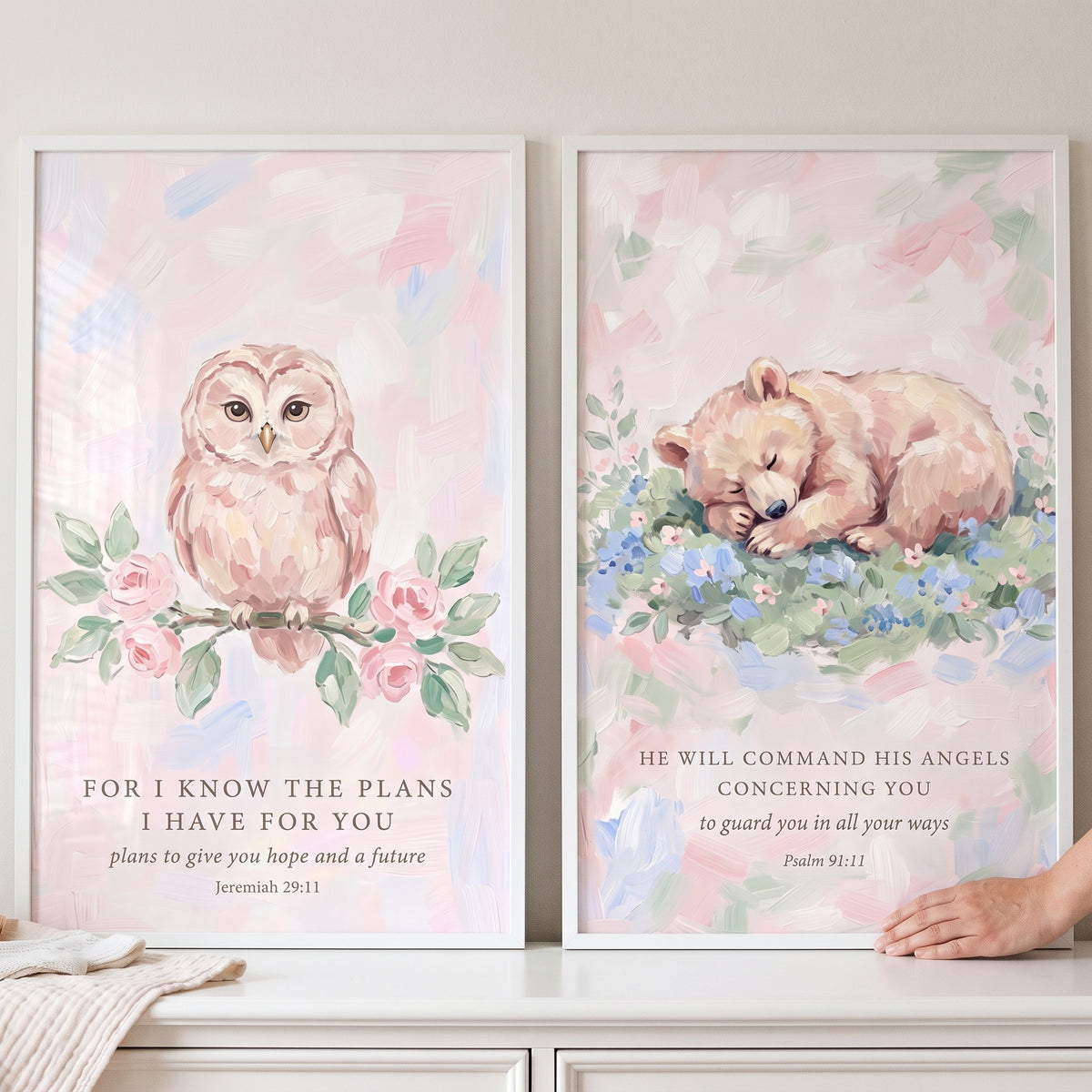 Blush Christian Woodland Animals Wall Art Set of 2 - Sacred Nature Prints