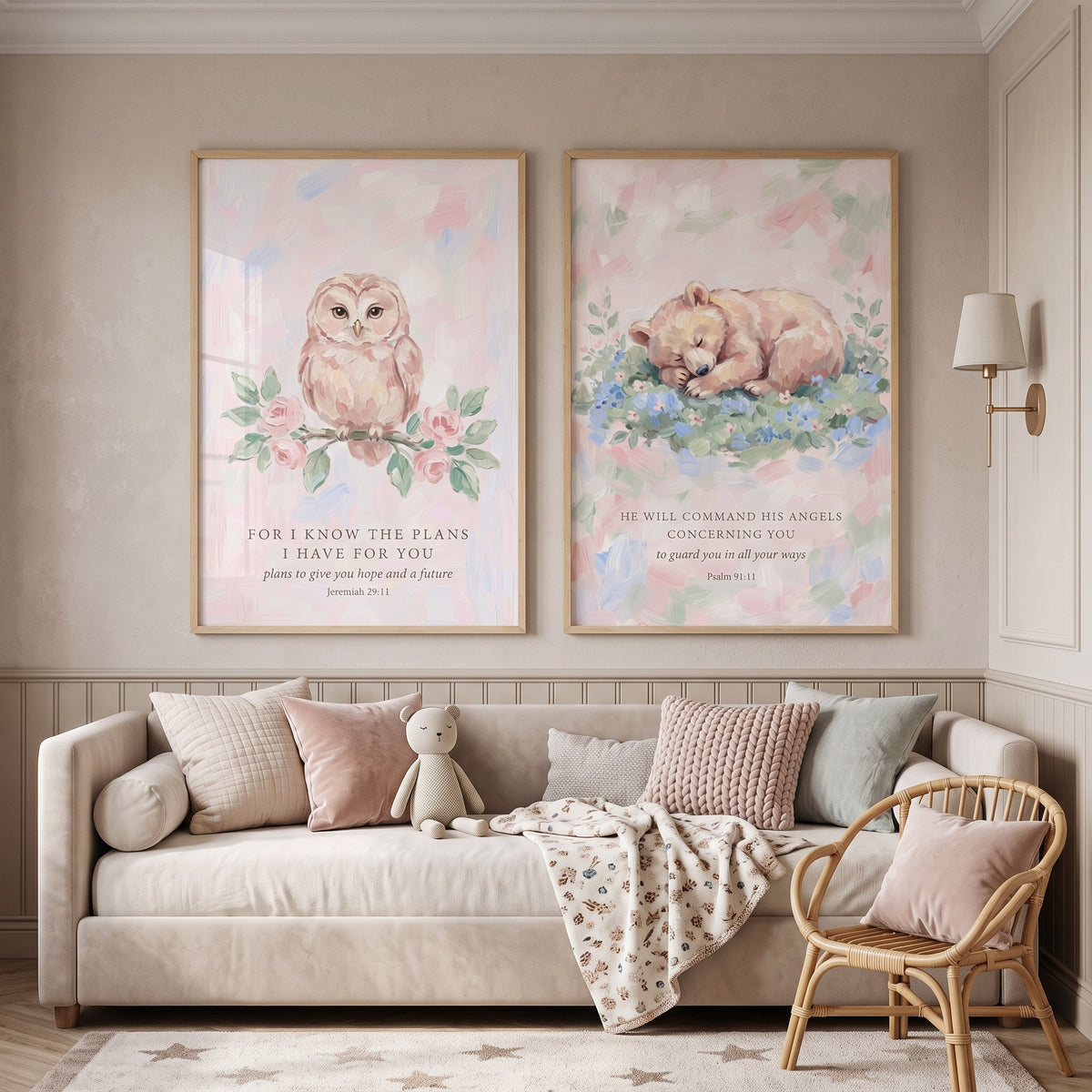Blush Christian Woodland Animals Wall Art Set of 2 - Sacred Nature Prints