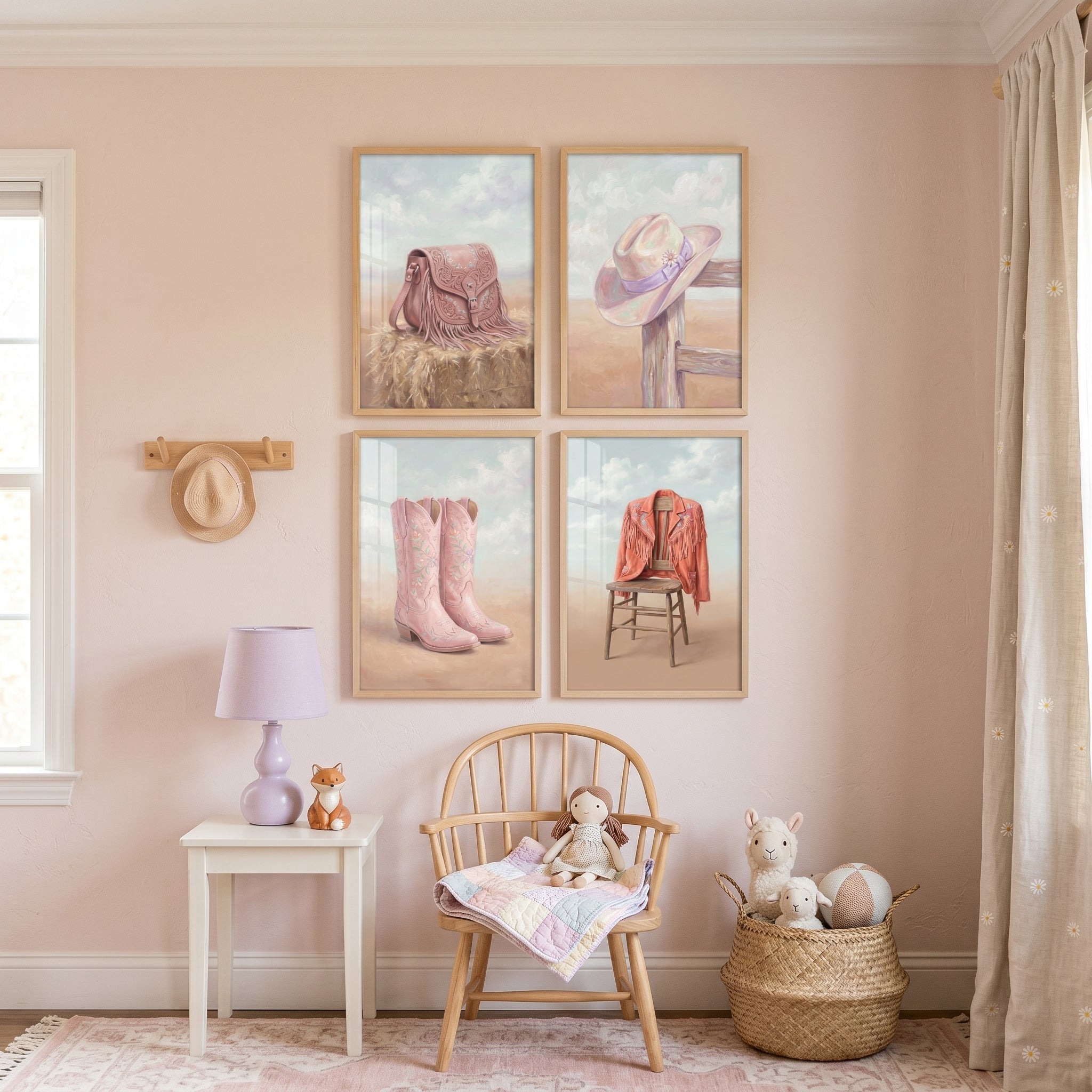 Blush Desert Cowgirl Wall Art Set of 4 - Pastel Western Dreams