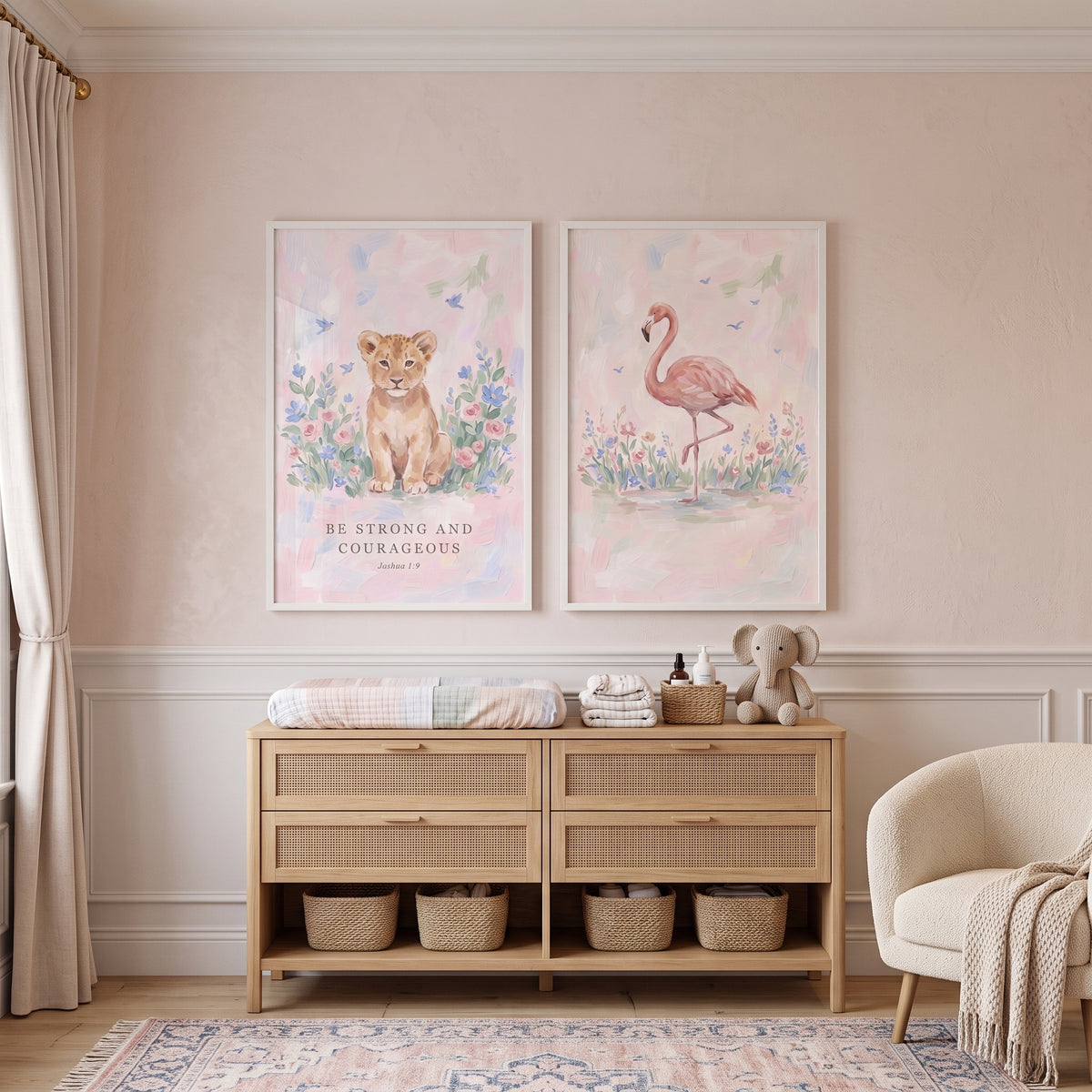 Blush Floral Baby Animals Wall Art Set of 2 - Sweet Animal Flora