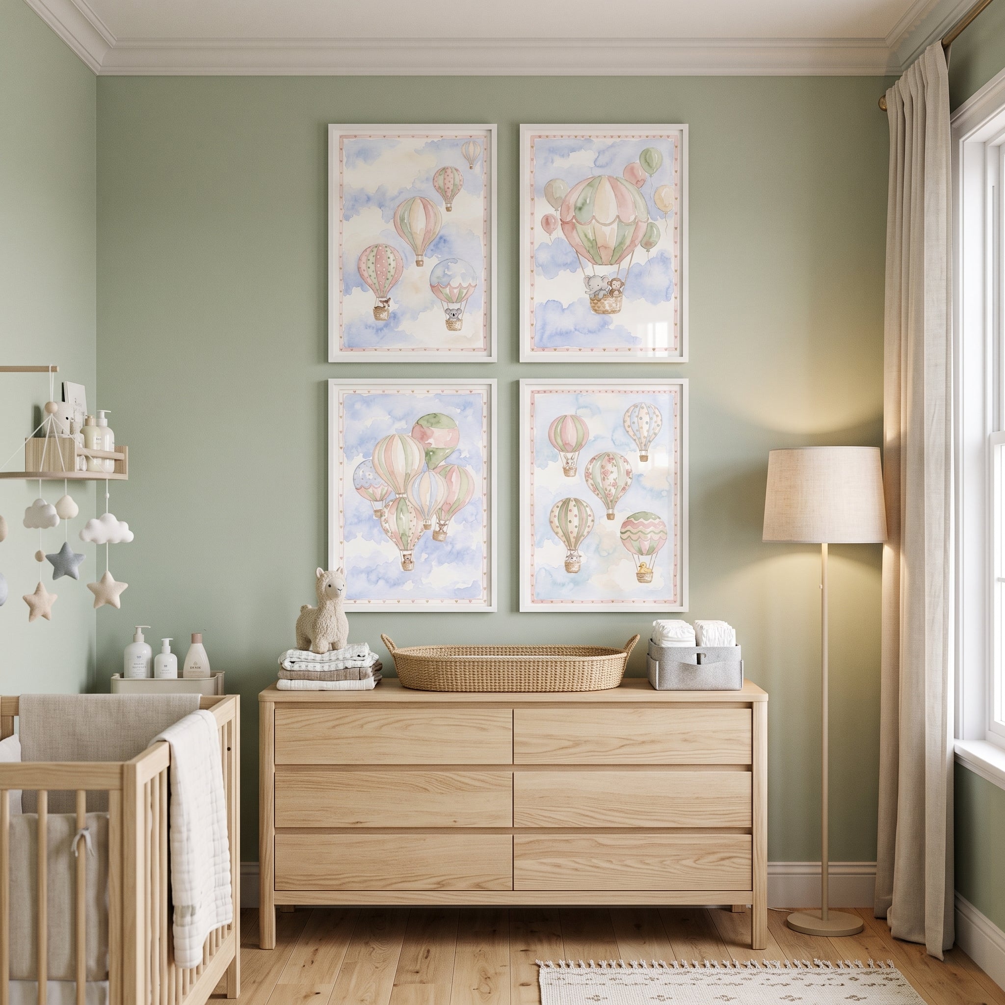 Blush Hot Air Balloon Wall Art Set Of 4 - Pastel Balloon Flight