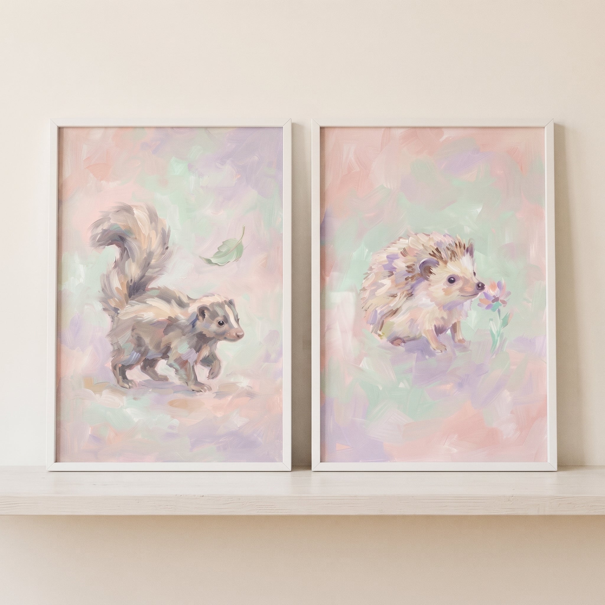 Blush Lavender Woodland Animal Wall Art Set of 2 - Pastel Woodland Pair