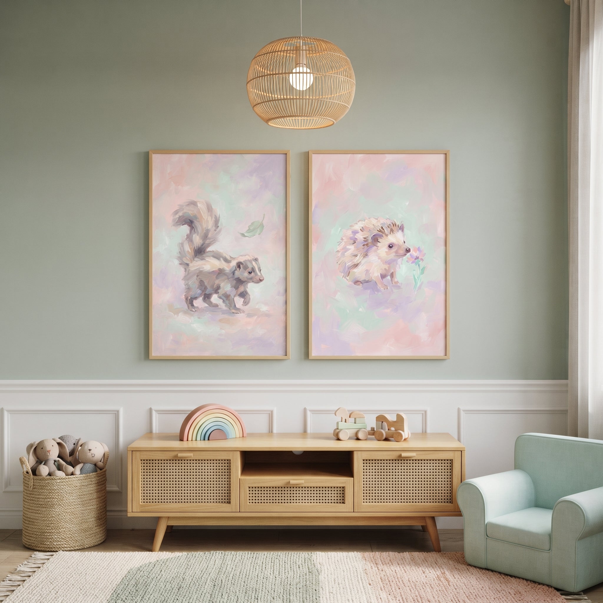 Blush Lavender Woodland Animal Wall Art Set of 2 - Pastel Woodland Pair